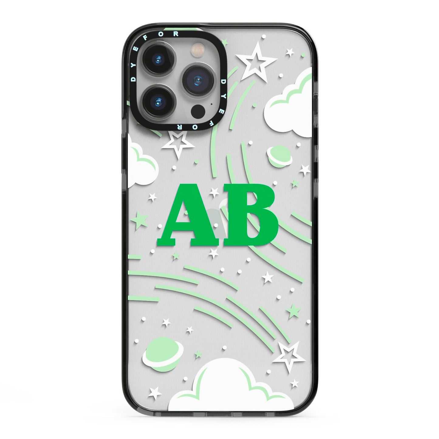 Celestial iPhone 13 Pro Max Black Impact Case on Silver phone