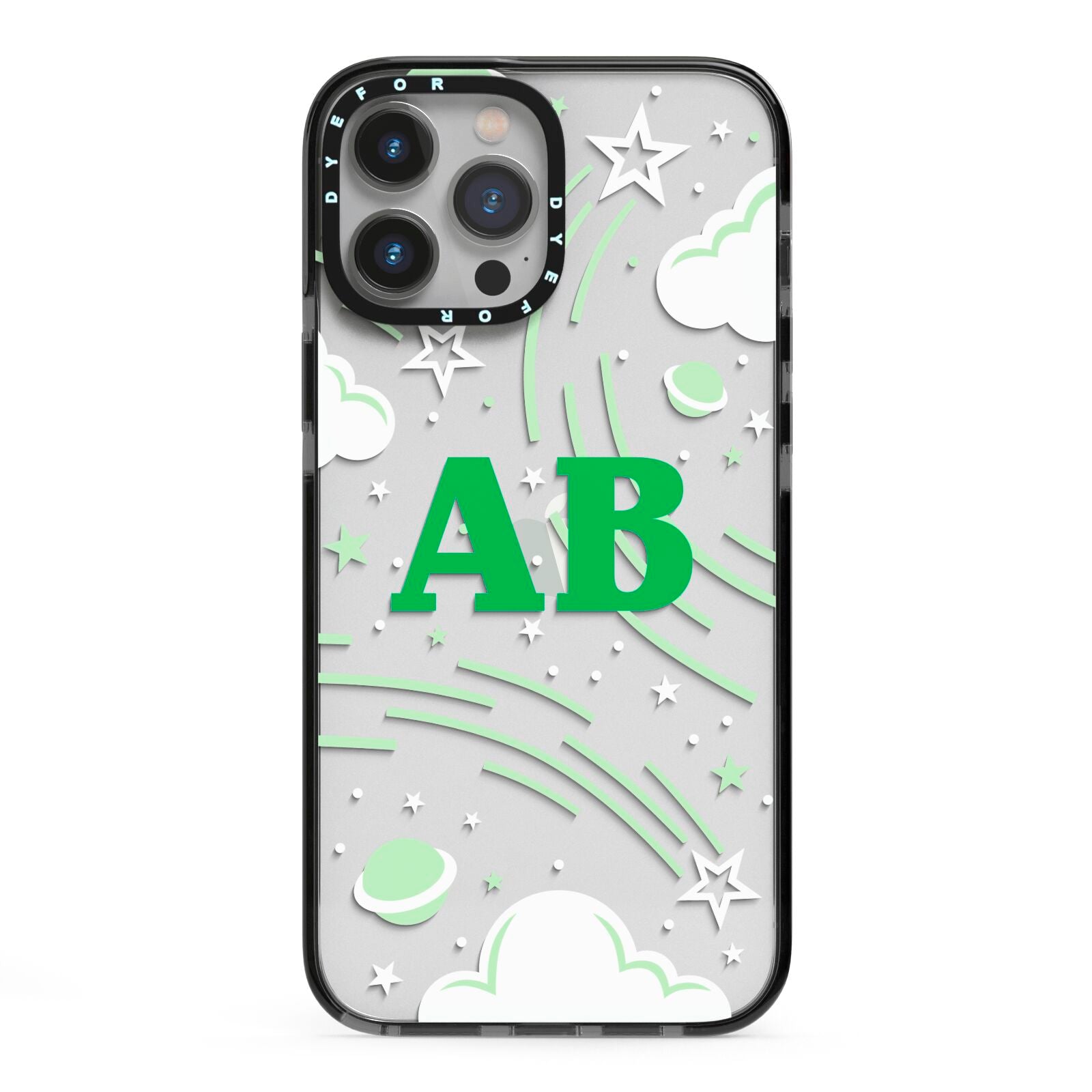 Celestial iPhone 13 Pro Max Black Impact Case on Silver phone