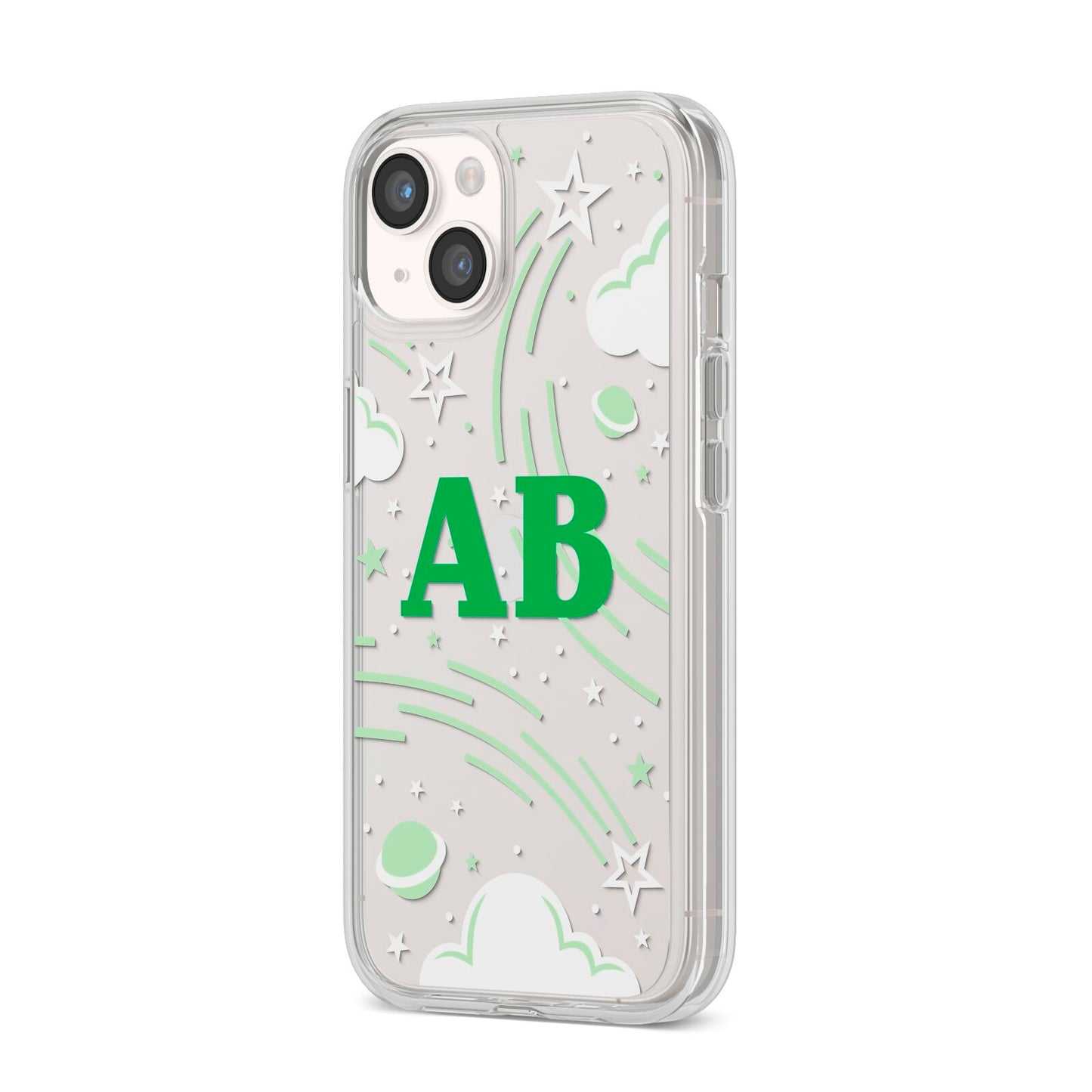 Celestial iPhone 14 Clear Tough Case Starlight Angled Image