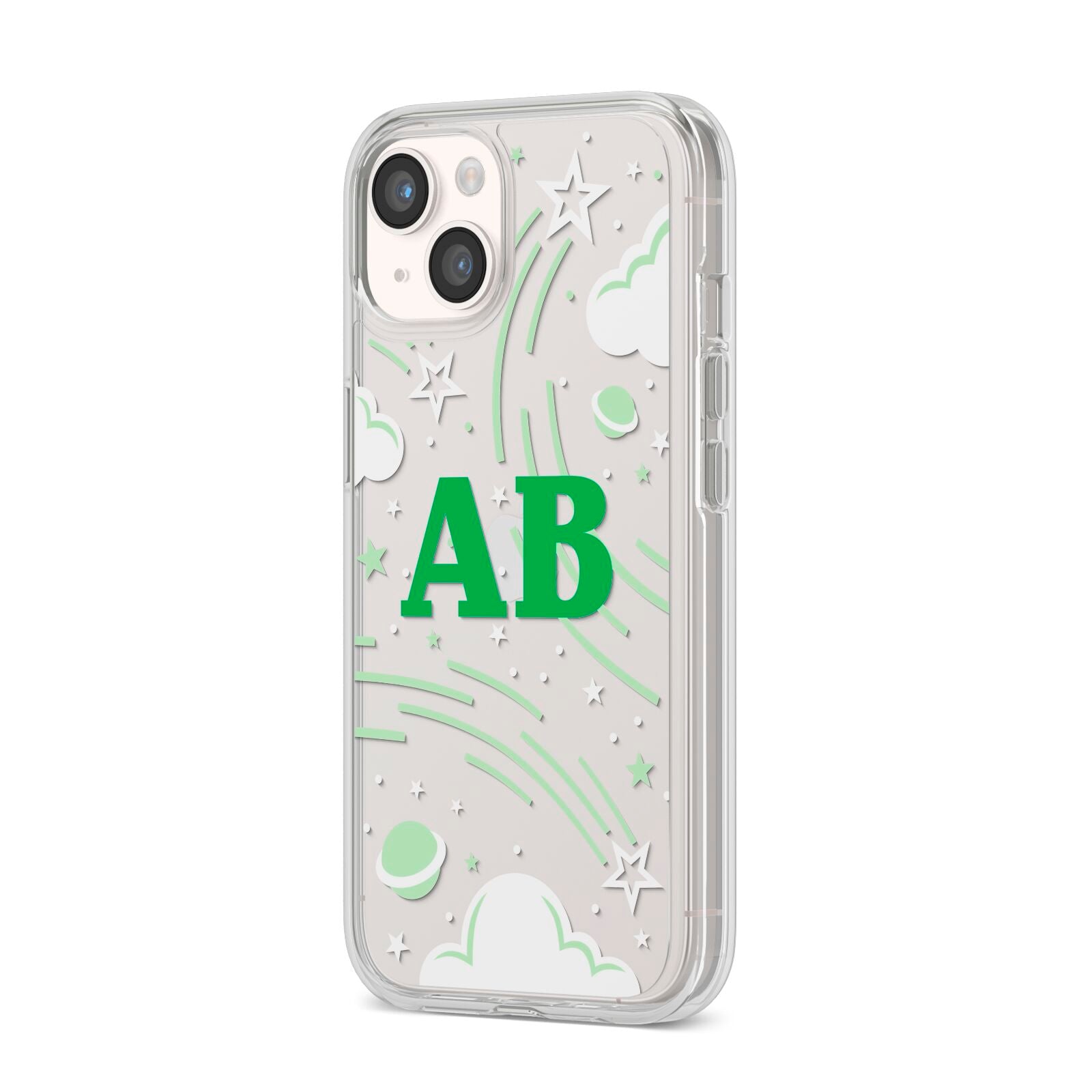 Celestial iPhone 14 Clear Tough Case Starlight Angled Image