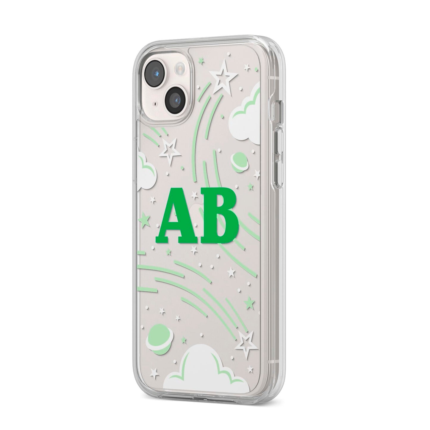 Celestial iPhone 14 Plus Clear Tough Case Starlight Angled Image