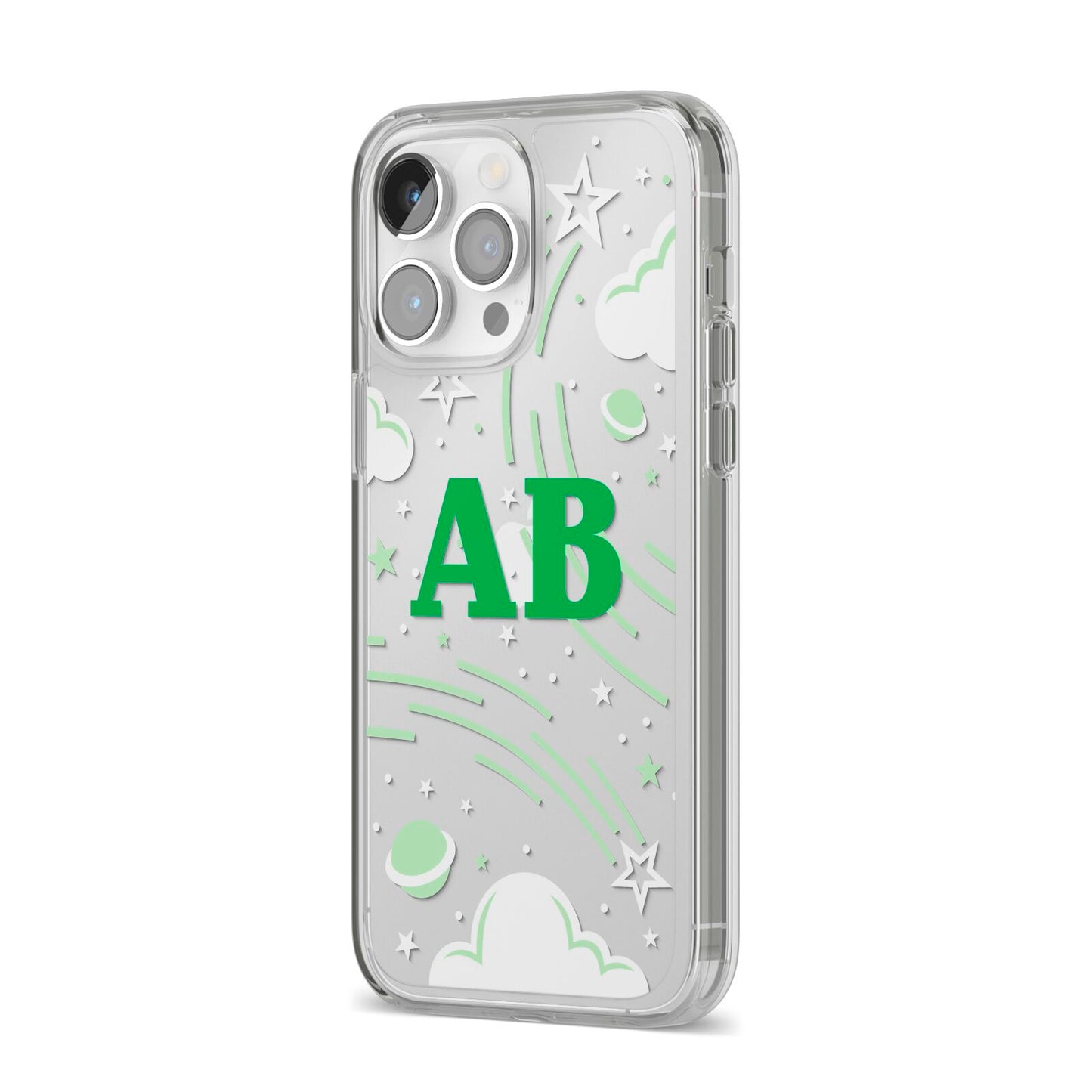 Celestial iPhone 14 Pro Max Clear Tough Case Silver Angled Image