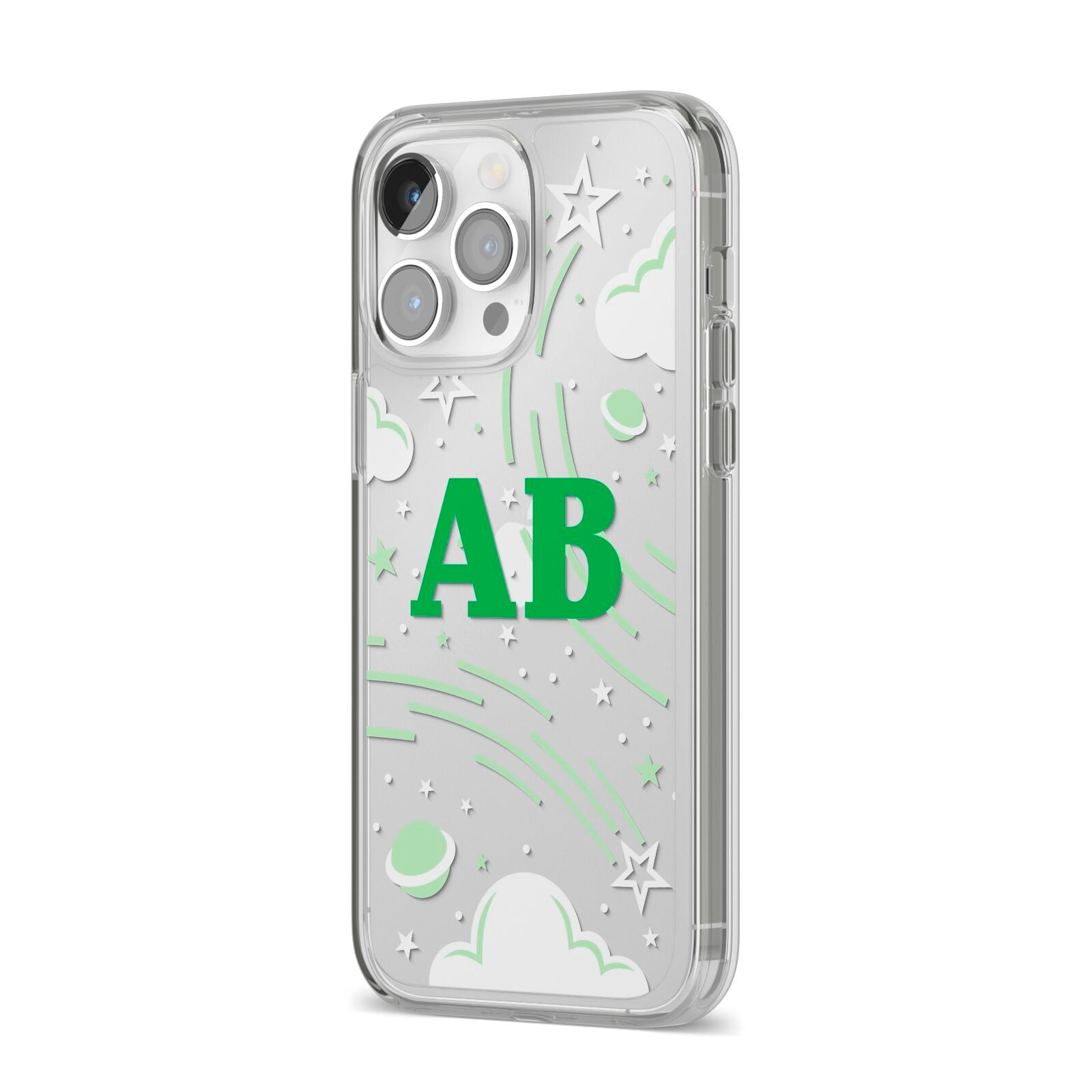 Celestial iPhone 14 Pro Max Clear Tough Case Silver Angled Image
