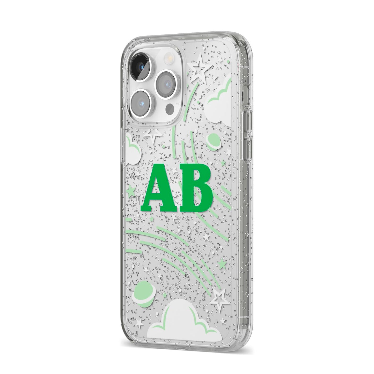 Celestial iPhone 14 Pro Max Glitter Tough Case Silver Angled Image
