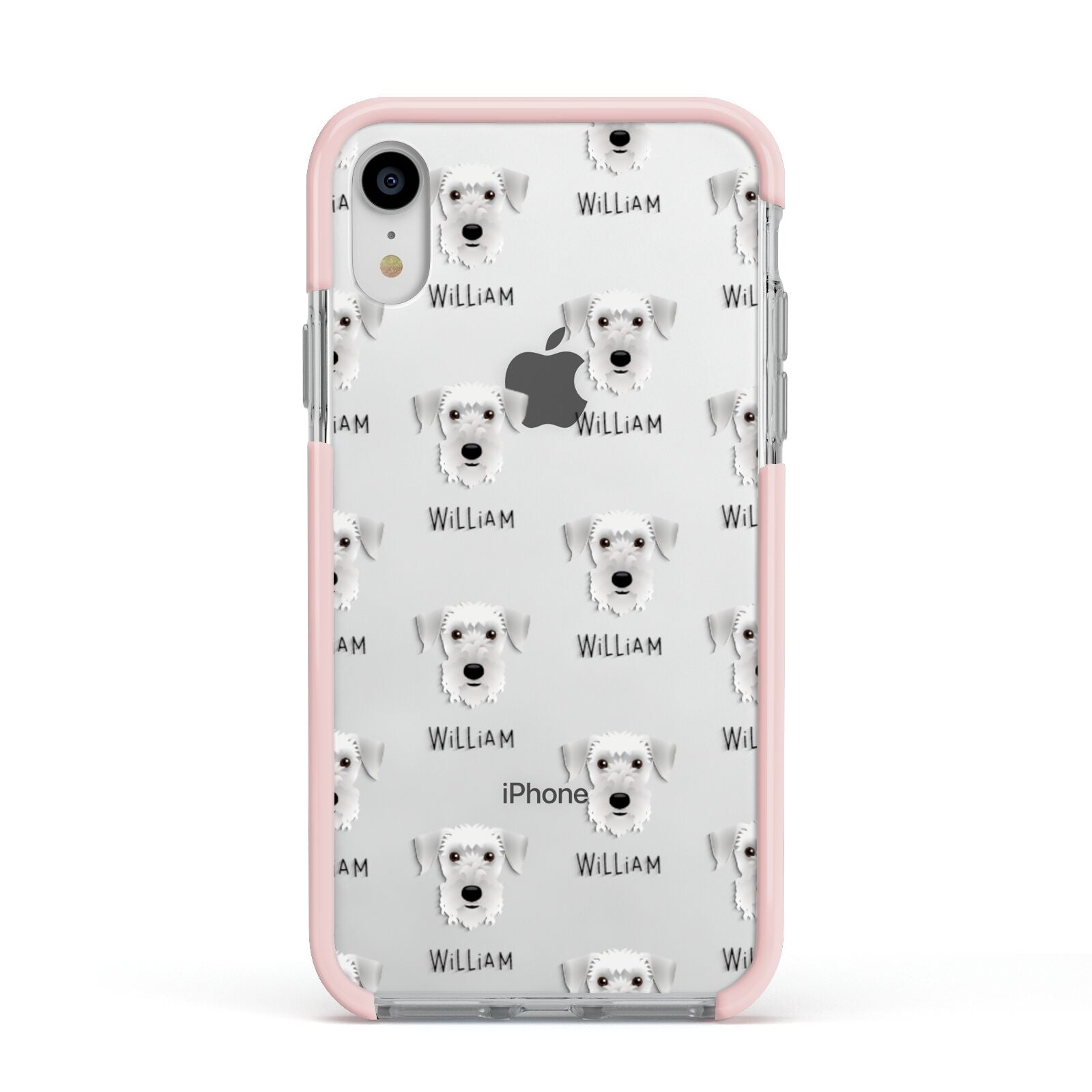 Cesky Terrier Icon with Name Apple iPhone XR Impact Case Pink Edge on Silver Phone