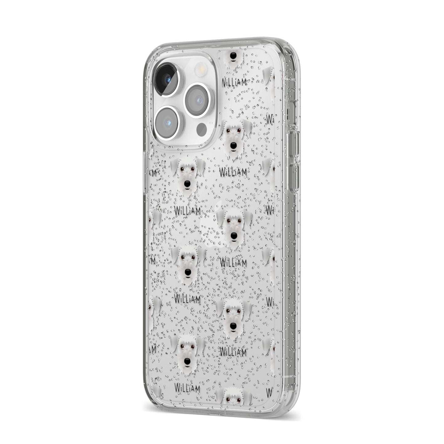 Cesky Terrier Icon with Name iPhone 14 Pro Max Glitter Tough Case Silver Angled Image