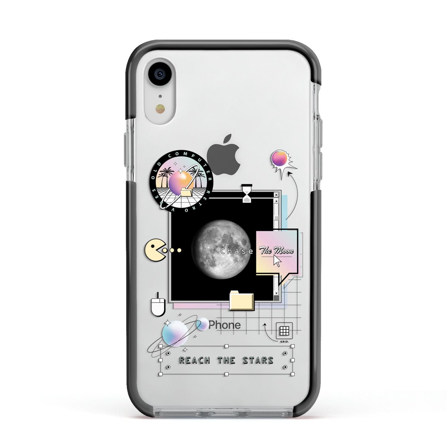 Chase The Moon Apple iPhone XR Impact Case Black Edge on Silver Phone