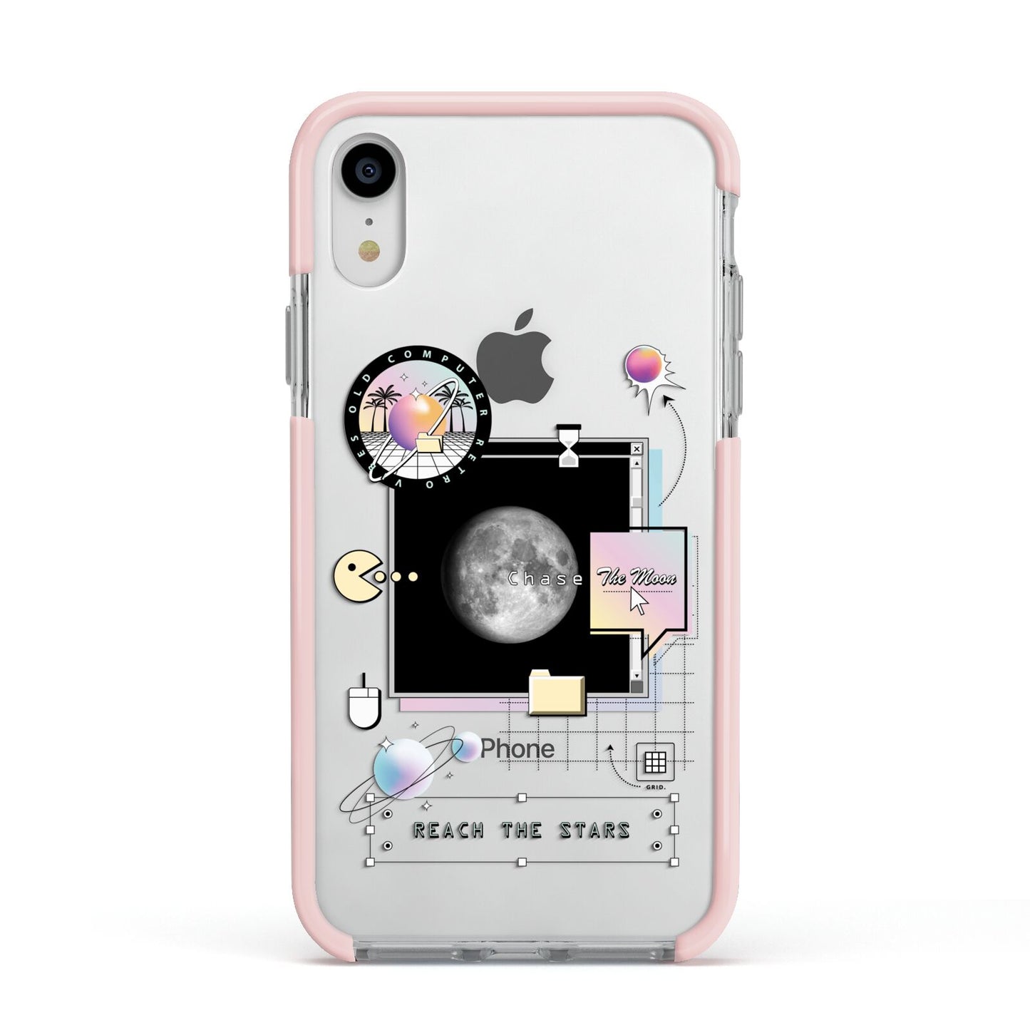 Chase The Moon Apple iPhone XR Impact Case Pink Edge on Silver Phone