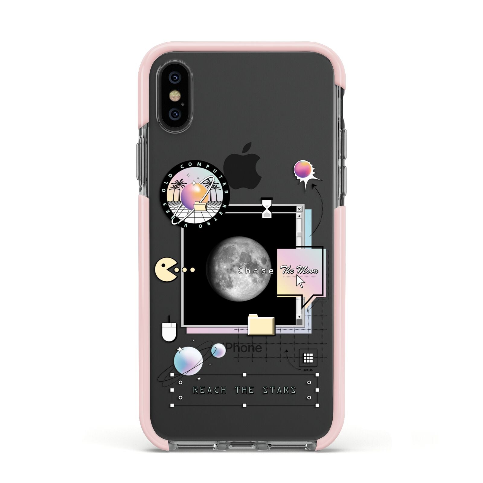 Chase The Moon Apple iPhone Xs Impact Case Pink Edge on Black Phone