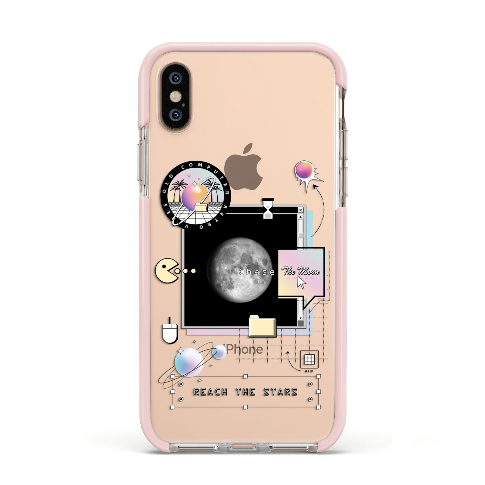 Chase The Moon Apple iPhone Xs Impact Case Pink Edge on Gold Phone