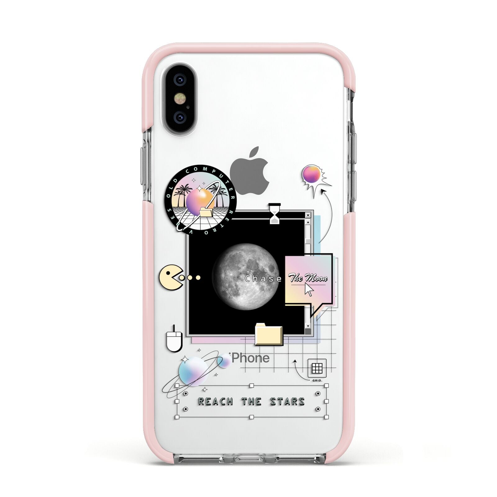 Chase The Moon Apple iPhone Xs Impact Case Pink Edge on Silver Phone