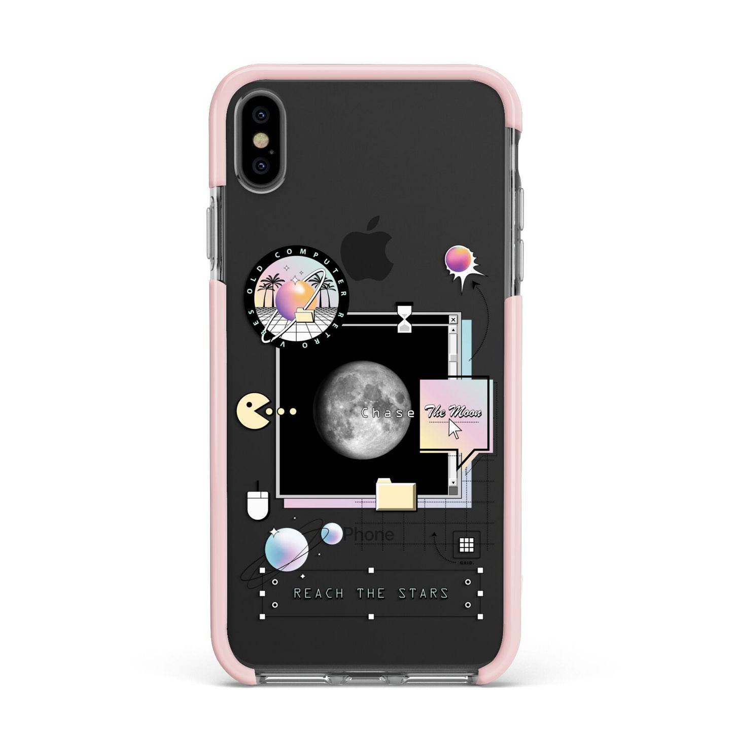 Chase The Moon Apple iPhone Xs Max Impact Case Pink Edge on Black Phone