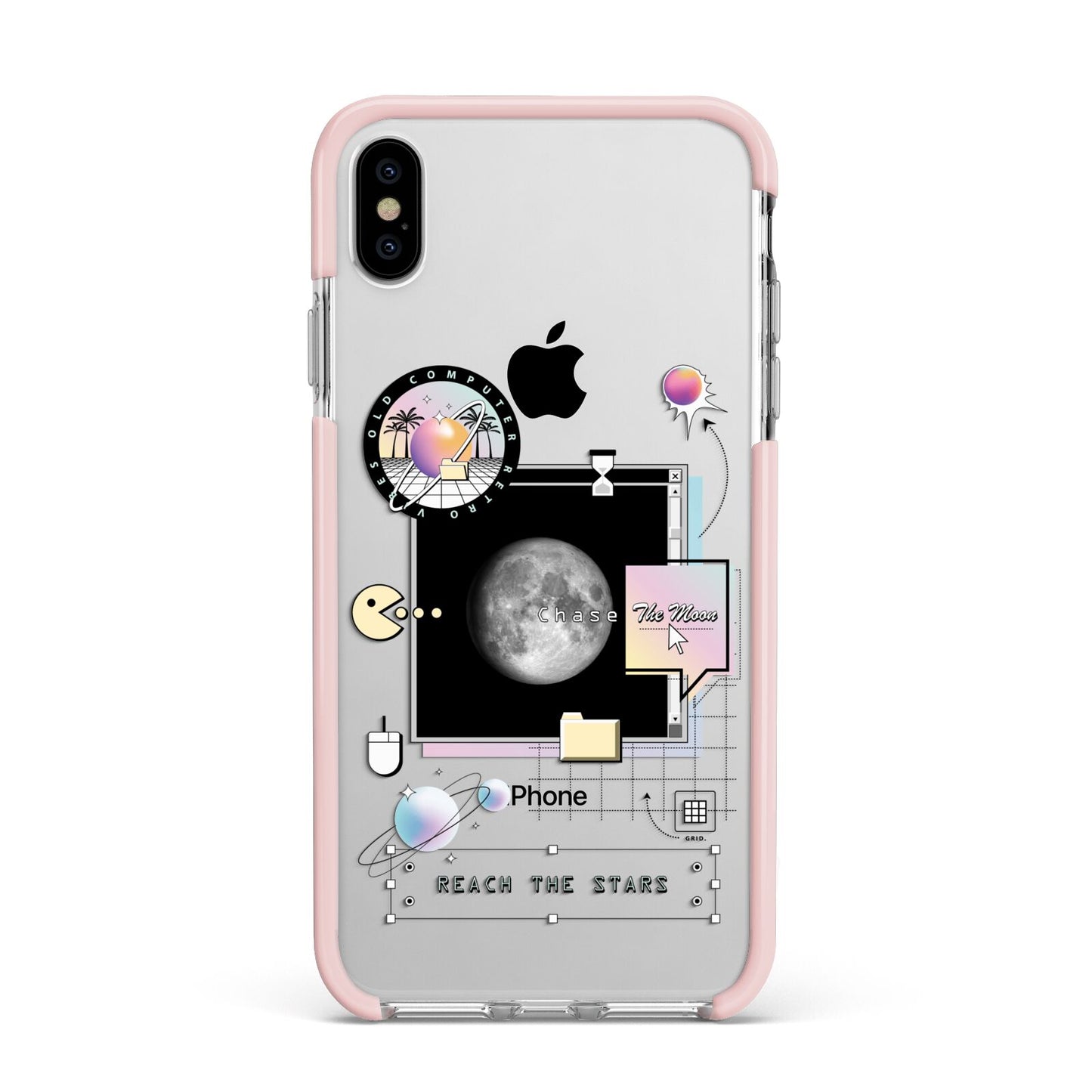 Chase The Moon Apple iPhone Xs Max Impact Case Pink Edge on Silver Phone