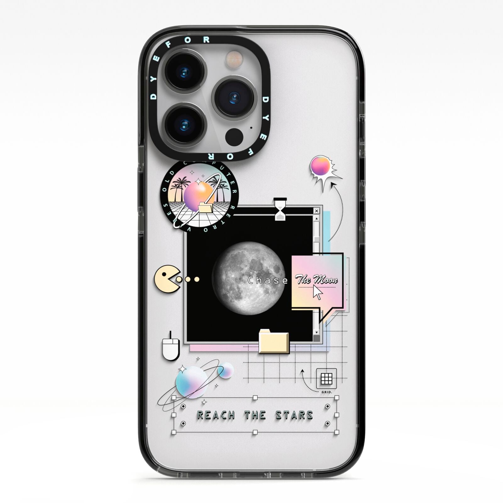 Chase The Moon iPhone 13 Pro Black Impact Case on Silver phone