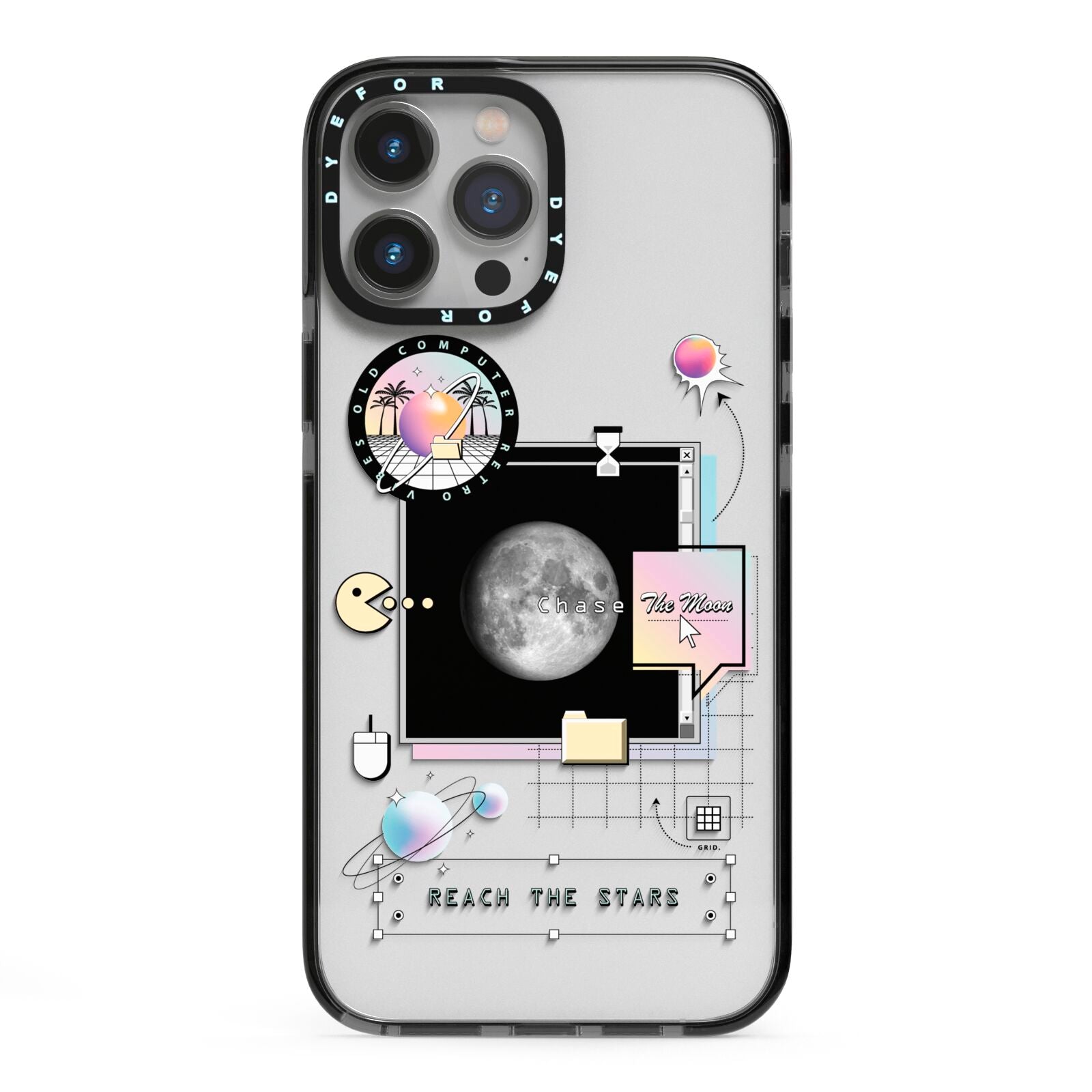 Chase The Moon iPhone 13 Pro Max Black Impact Case on Silver phone