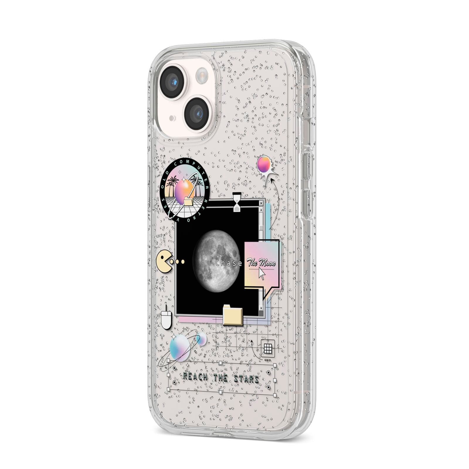 Chase The Moon iPhone 14 Glitter Tough Case Starlight Angled Image