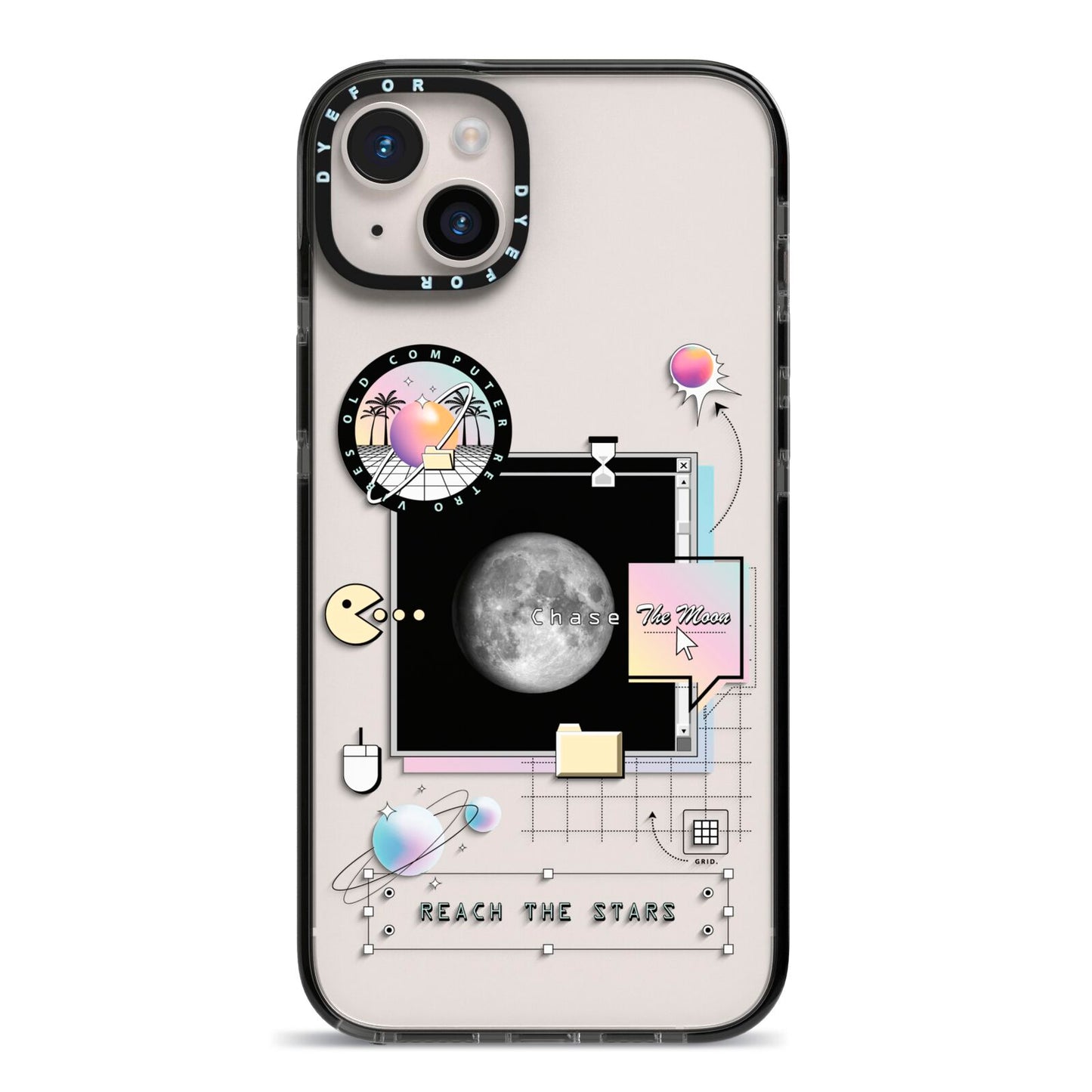 Chase The Moon iPhone 14 Plus Black Impact Case on Silver phone