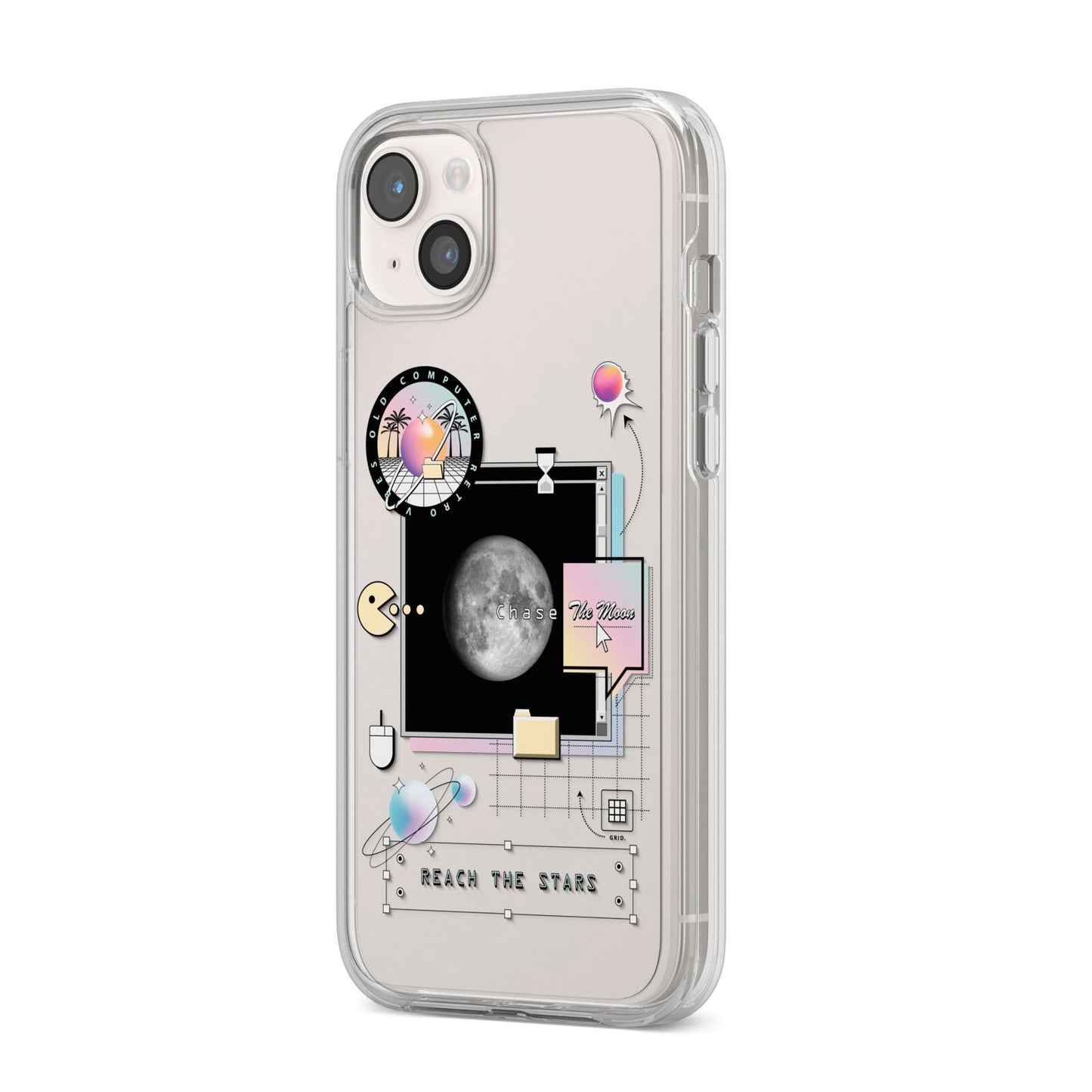 Chase The Moon iPhone 14 Plus Clear Tough Case Starlight Angled Image