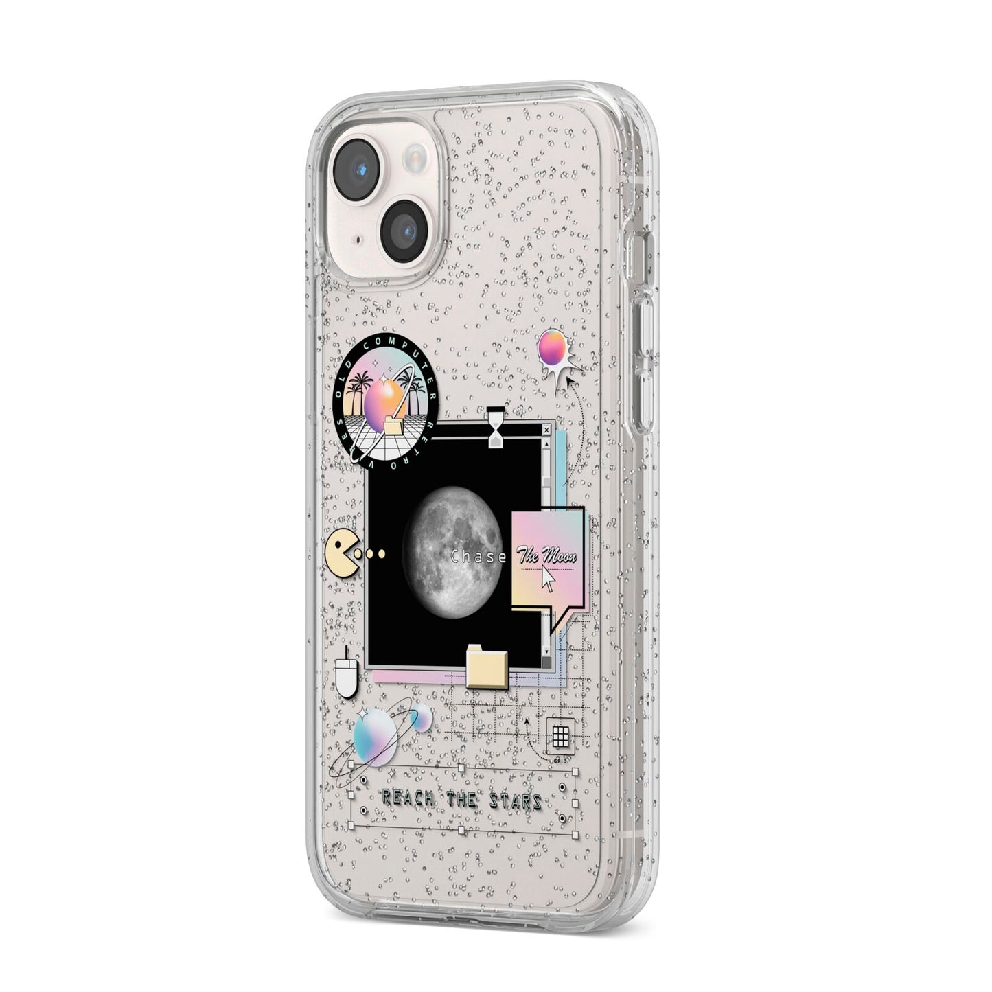 Chase The Moon iPhone 14 Plus Glitter Tough Case Starlight Angled Image
