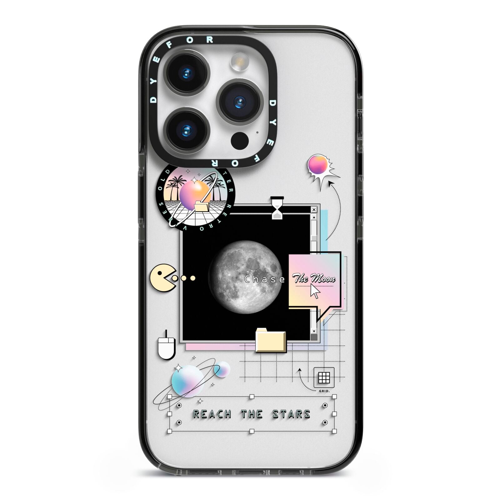 Chase The Moon iPhone 14 Pro Black Impact Case on Silver phone