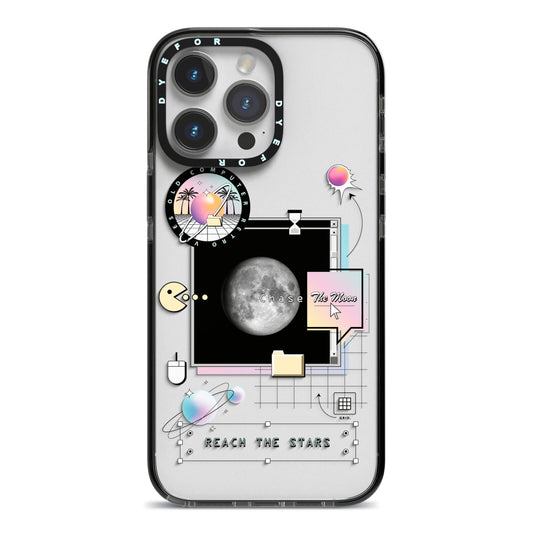 Chase The Moon iPhone 14 Pro Max Black Impact Case on Silver phone