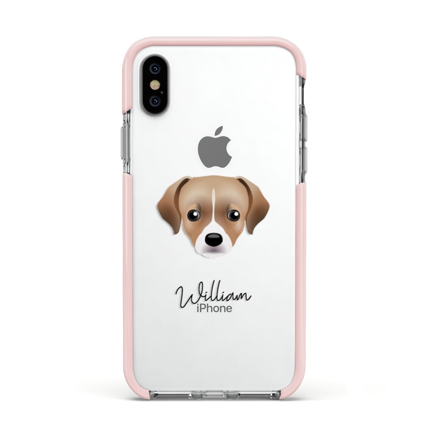 Cheagle Personalised Apple iPhone Xs Impact Case Pink Edge on Silver Phone