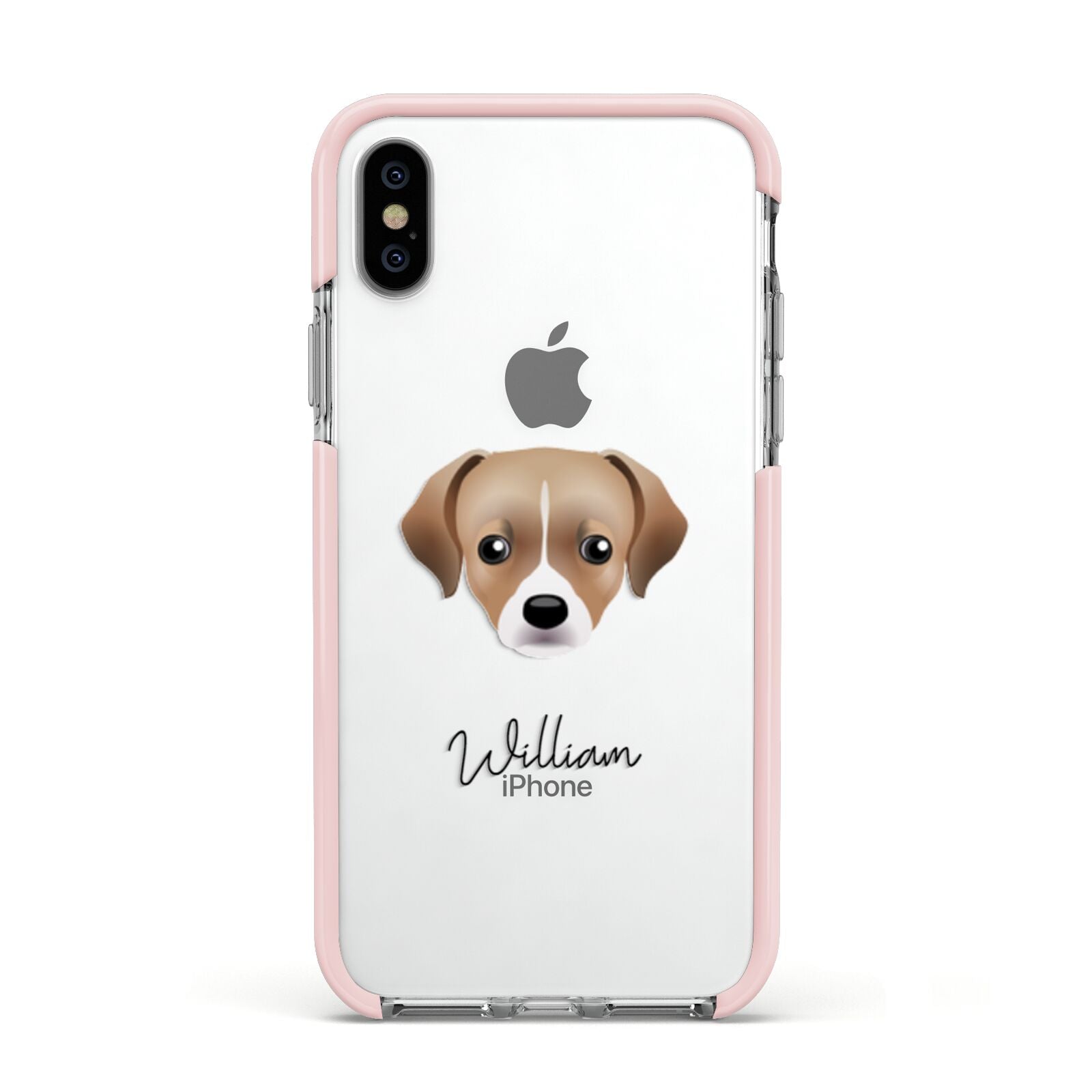 Cheagle Personalised Apple iPhone Xs Impact Case Pink Edge on Silver Phone