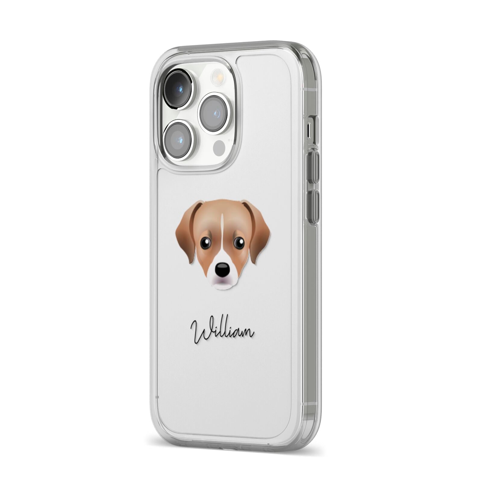 Cheagle Personalised iPhone 14 Pro Clear Tough Case Silver Angled Image