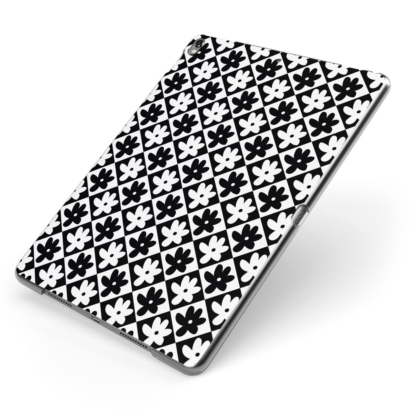 Check Flower Apple iPad Case on Grey iPad Side View