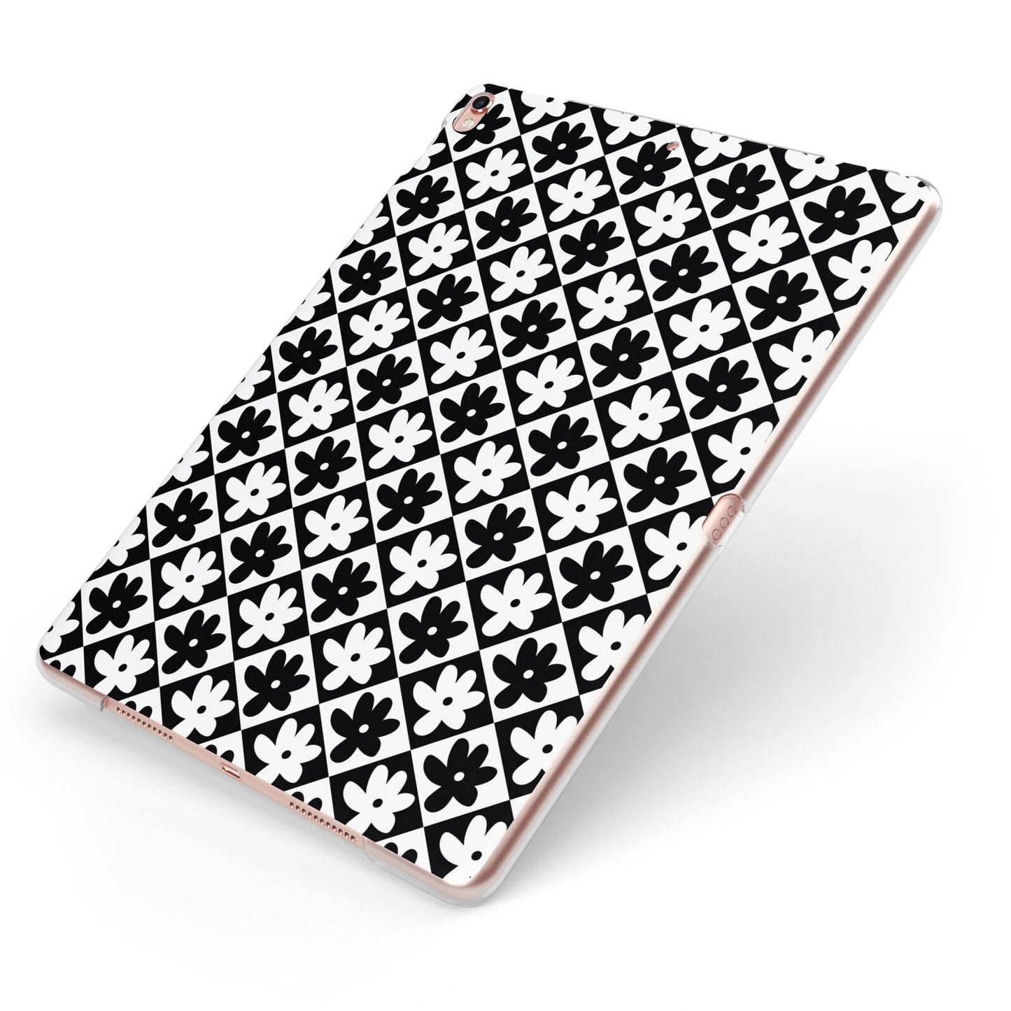 Check Flower Apple iPad Case on Rose Gold iPad Side View