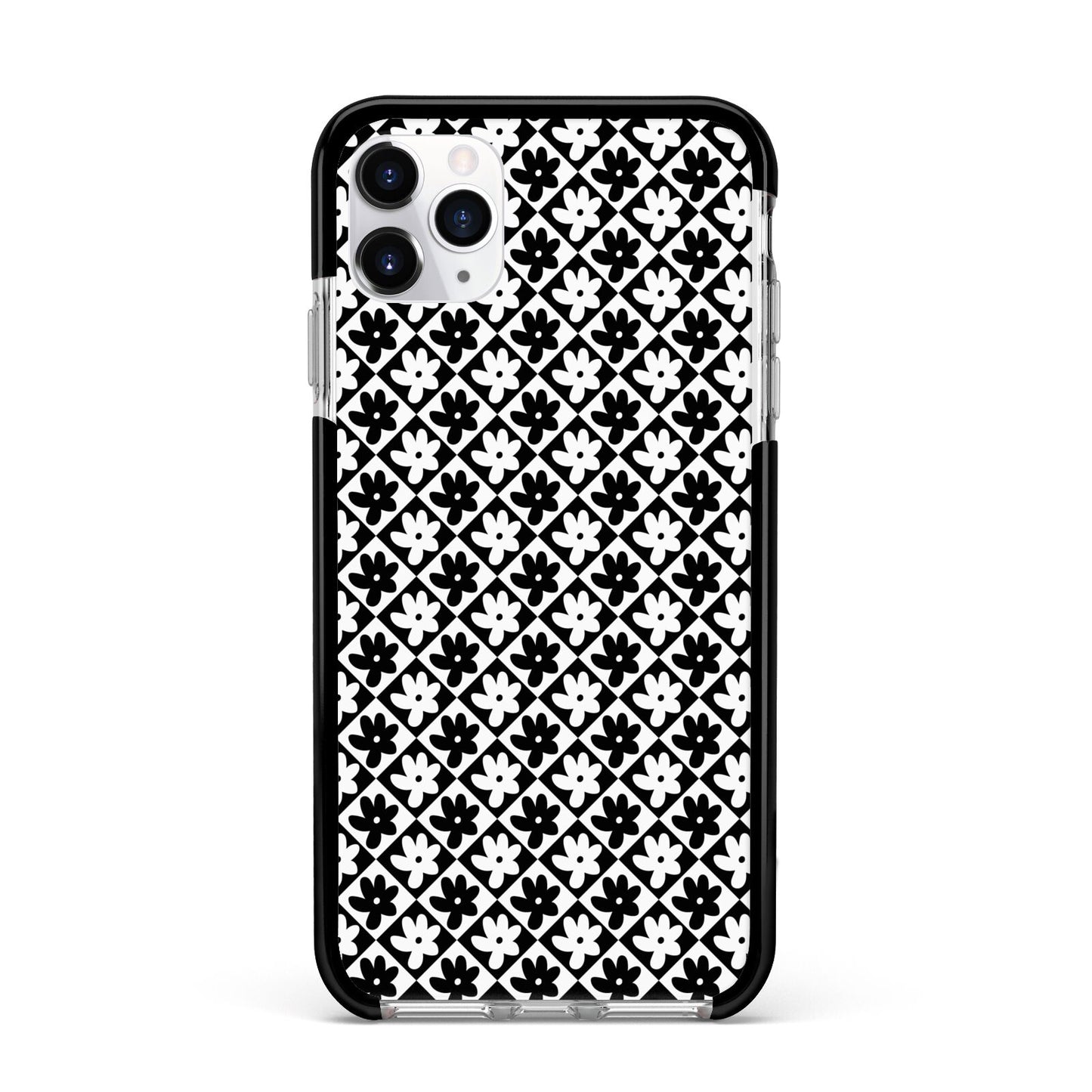 Check Flower Apple iPhone 11 Pro Max in Silver with Black Impact Case