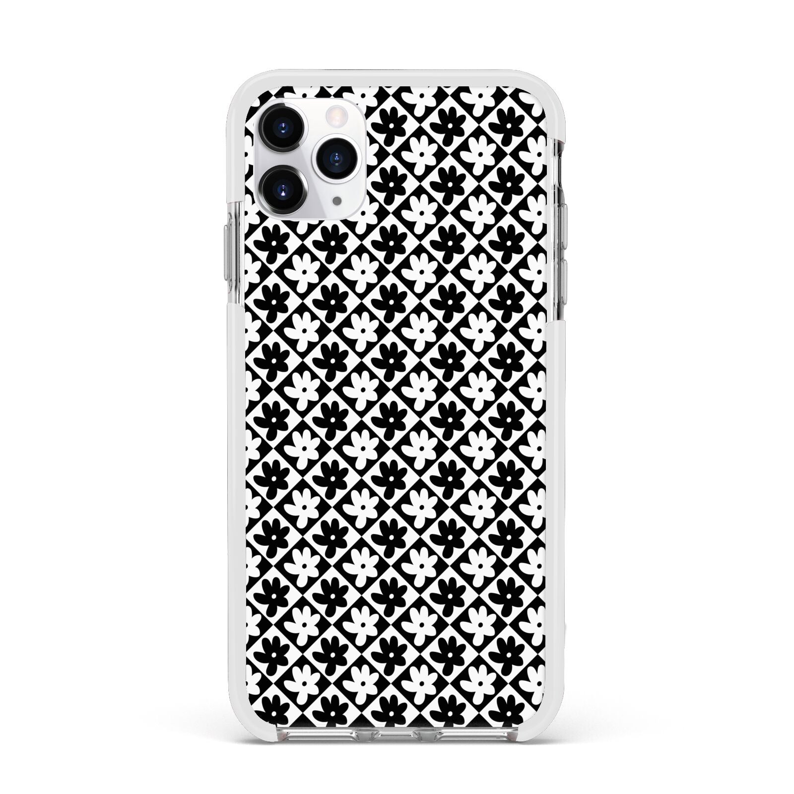 Check Flower Apple iPhone 11 Pro Max in Silver with White Impact Case