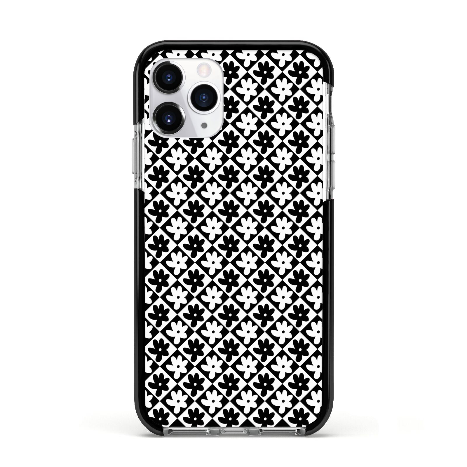 Check Flower Apple iPhone 11 Pro in Silver with Black Impact Case