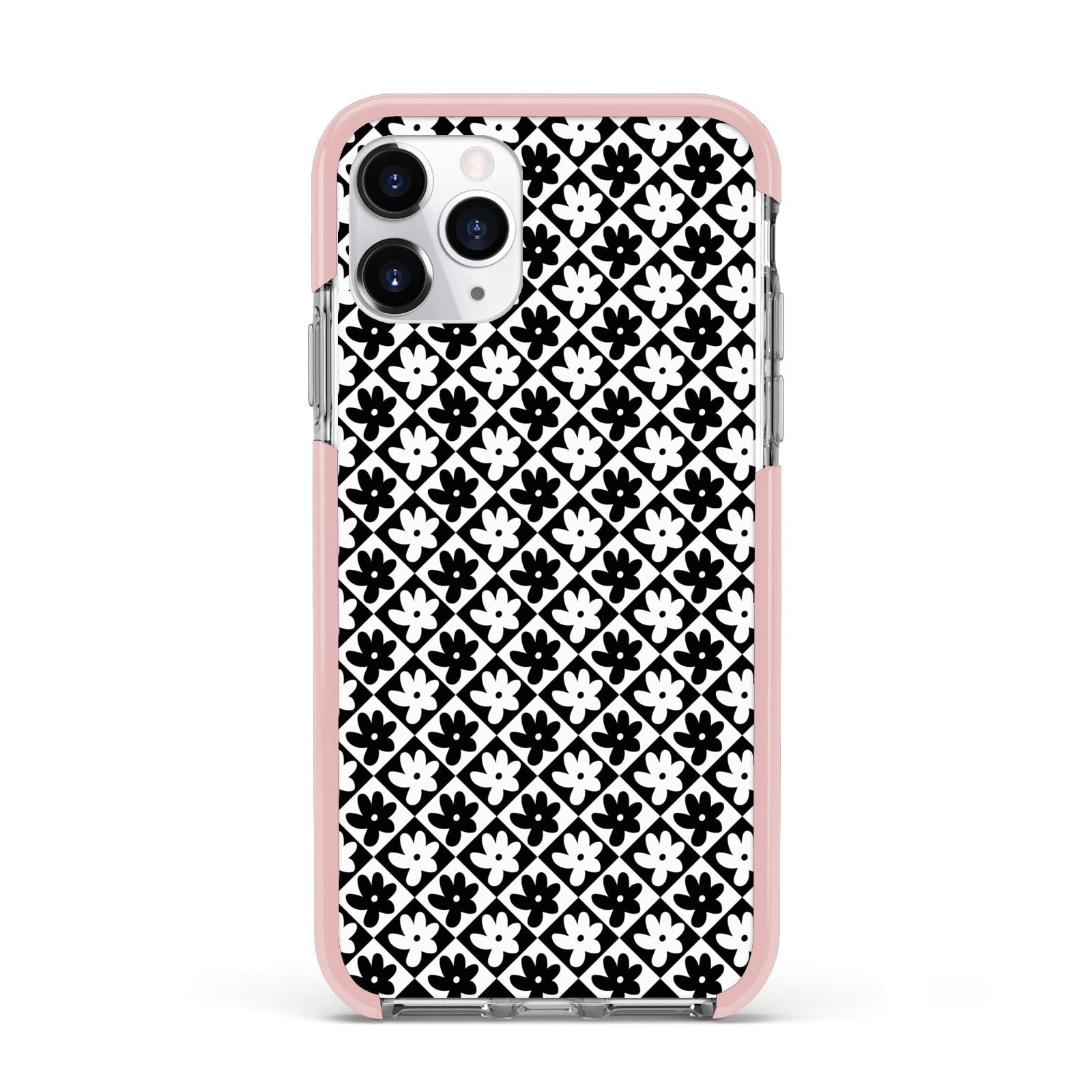 Check Flower Apple iPhone 11 Pro in Silver with Pink Impact Case