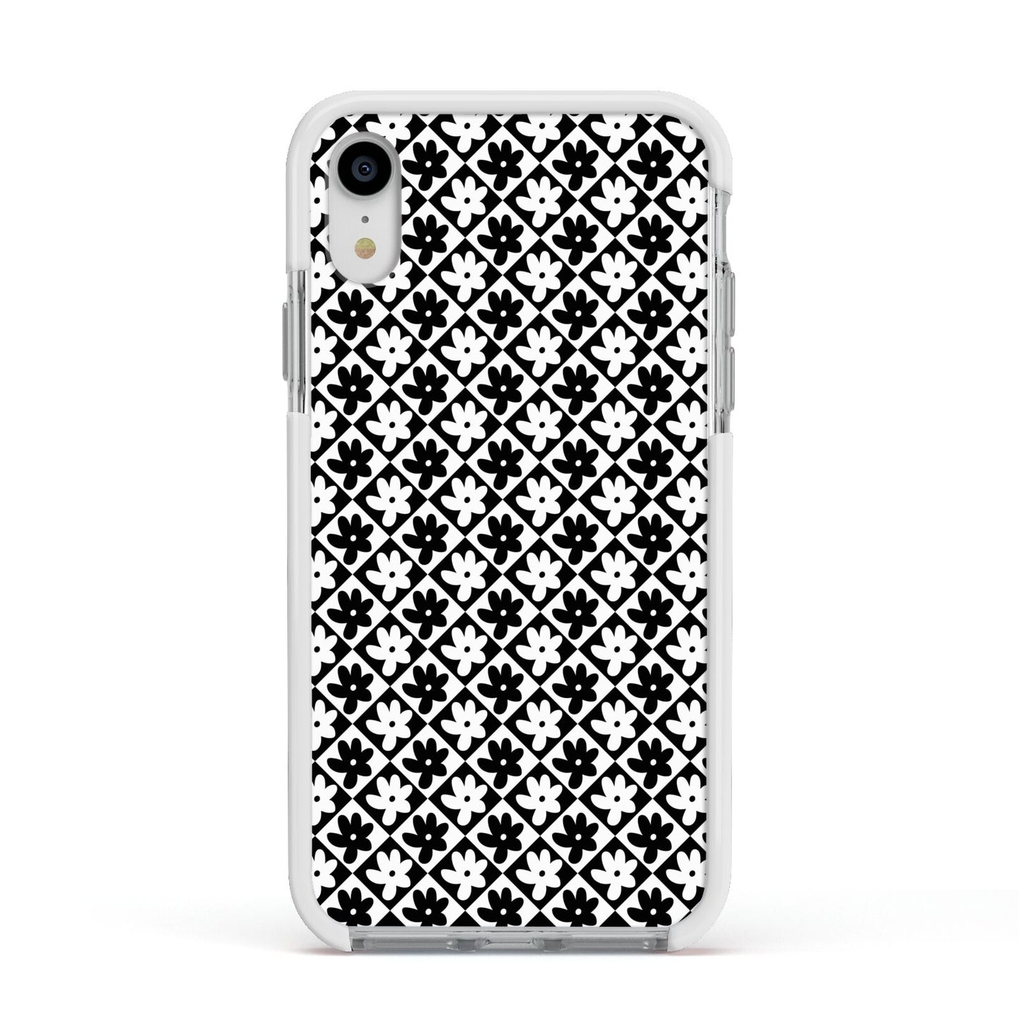 Check Flower Apple iPhone XR Impact Case White Edge on Silver Phone
