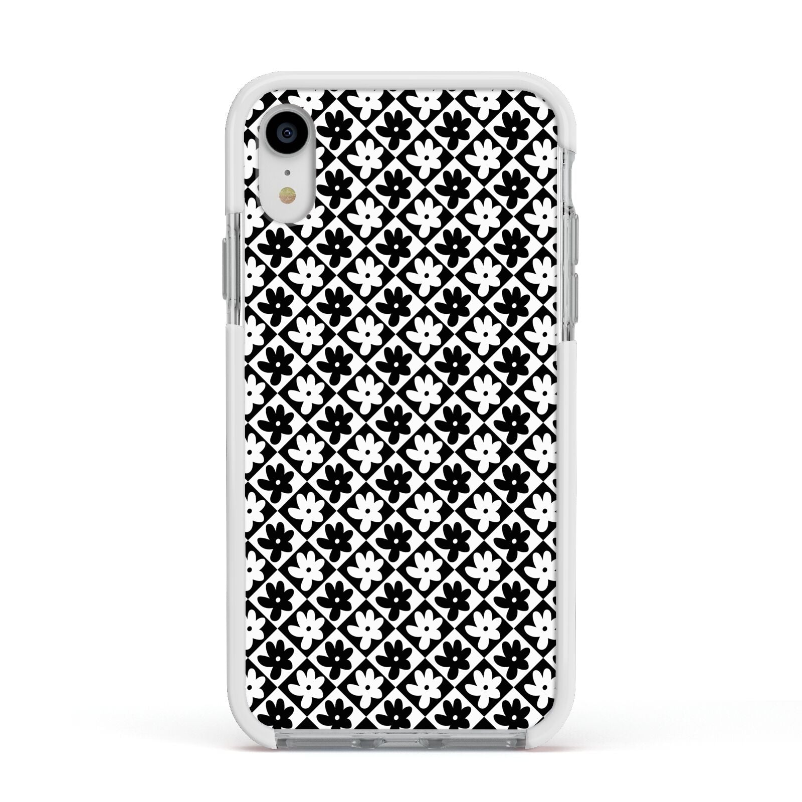 Check Flower Apple iPhone XR Impact Case White Edge on Silver Phone