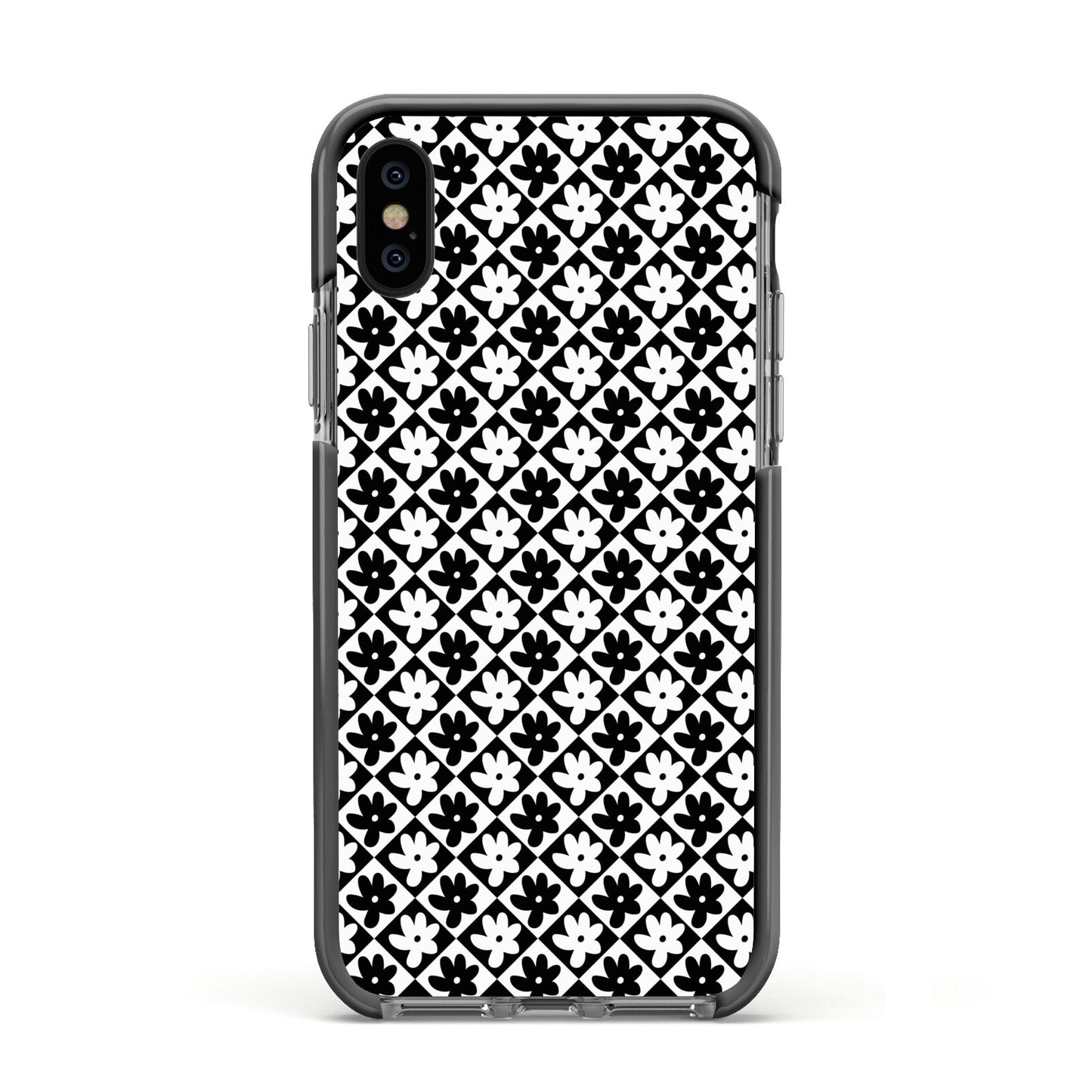 Check Flower Apple iPhone Xs Impact Case Black Edge on Black Phone