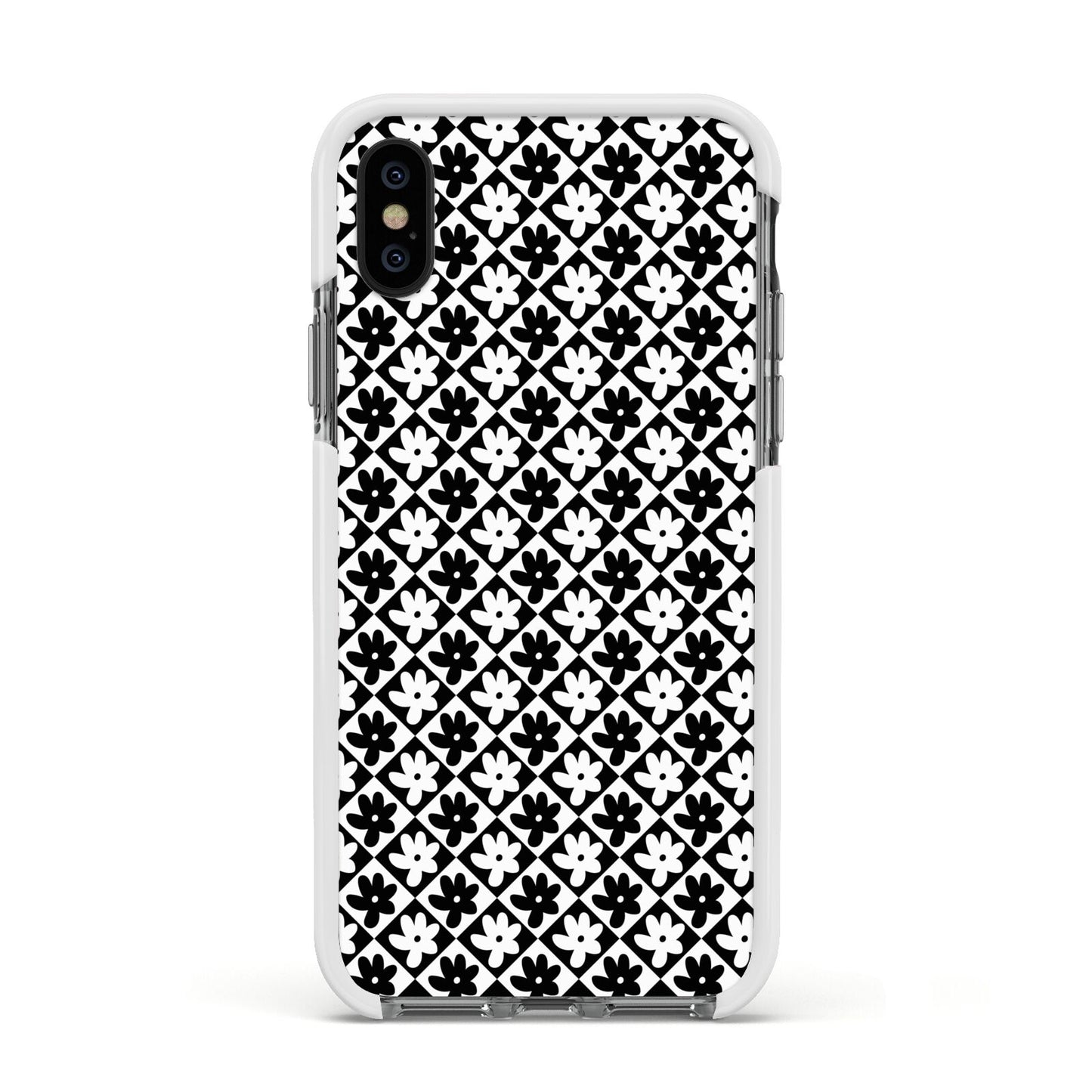 Check Flower Apple iPhone Xs Impact Case White Edge on Black Phone