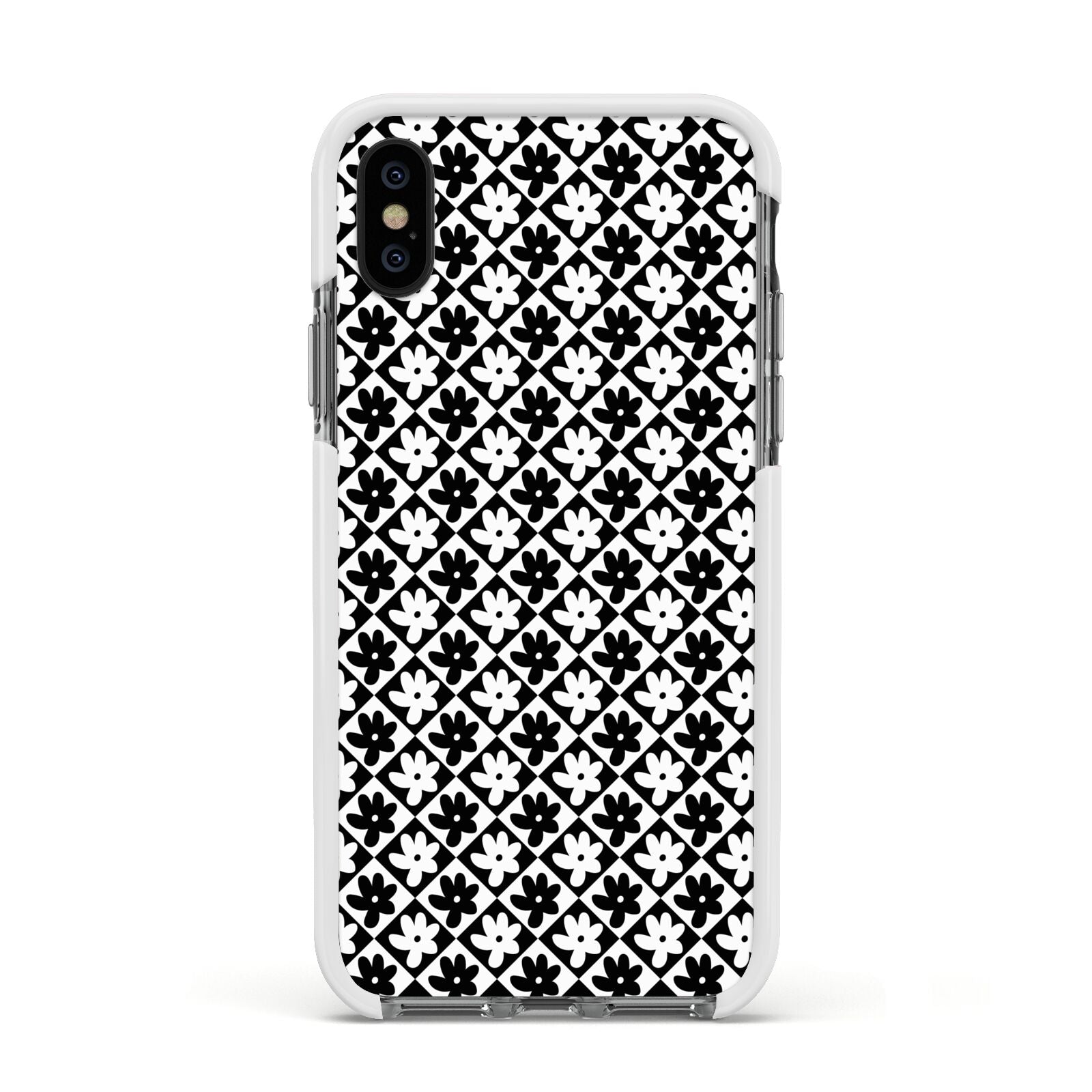 Check Flower Apple iPhone Xs Impact Case White Edge on Black Phone