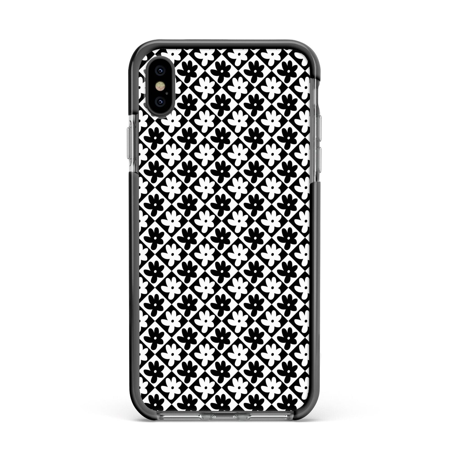 Check Flower Apple iPhone Xs Max Impact Case Black Edge on Black Phone