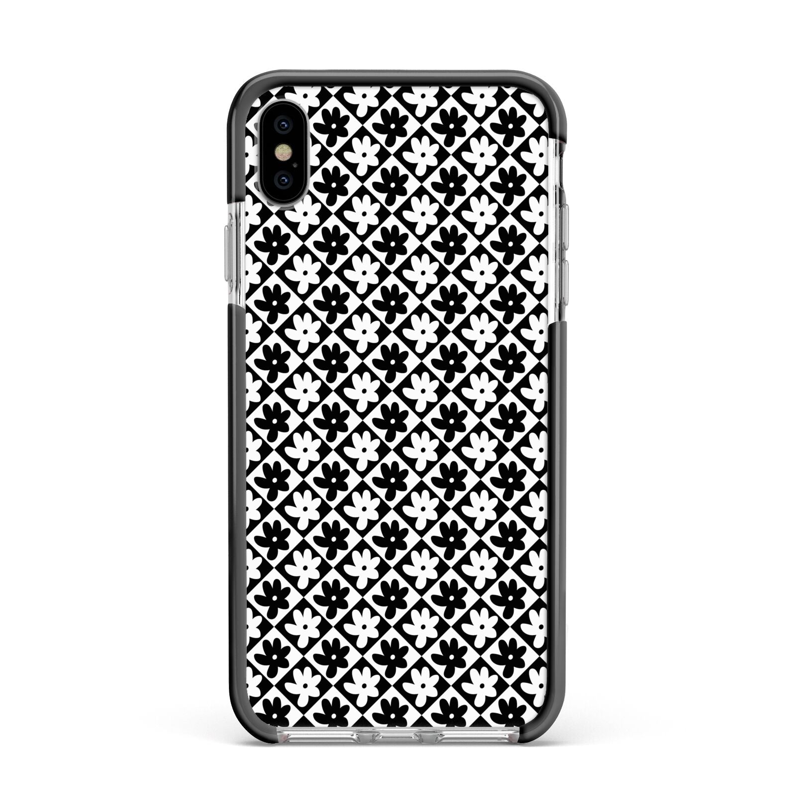 Check Flower Apple iPhone Xs Max Impact Case Black Edge on Silver Phone