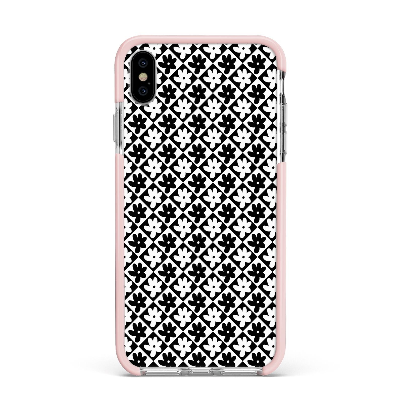 Check Flower Apple iPhone Xs Max Impact Case Pink Edge on Silver Phone