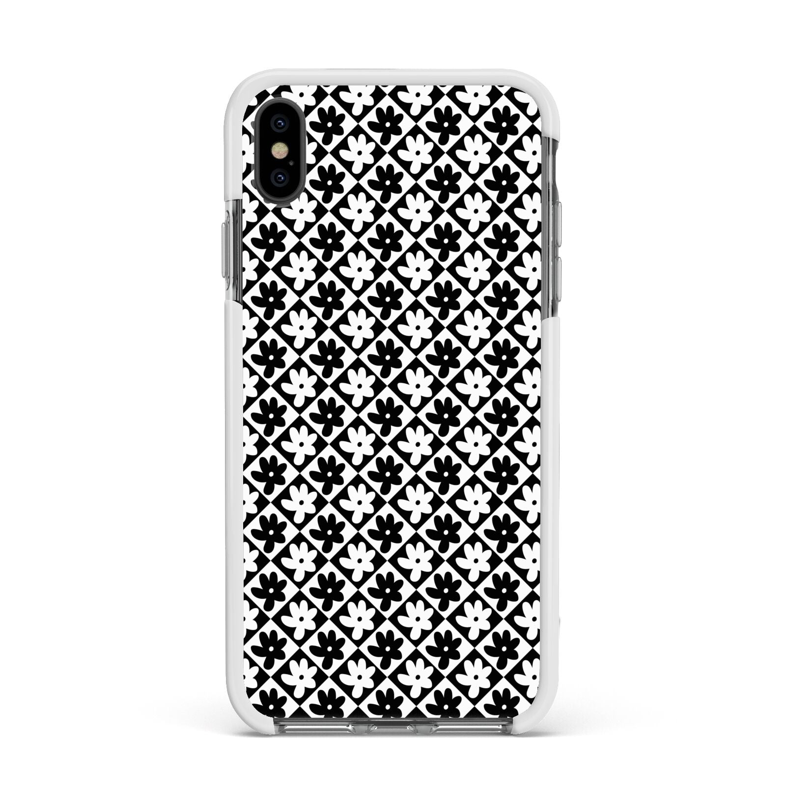 Check Flower Apple iPhone Xs Max Impact Case White Edge on Black Phone