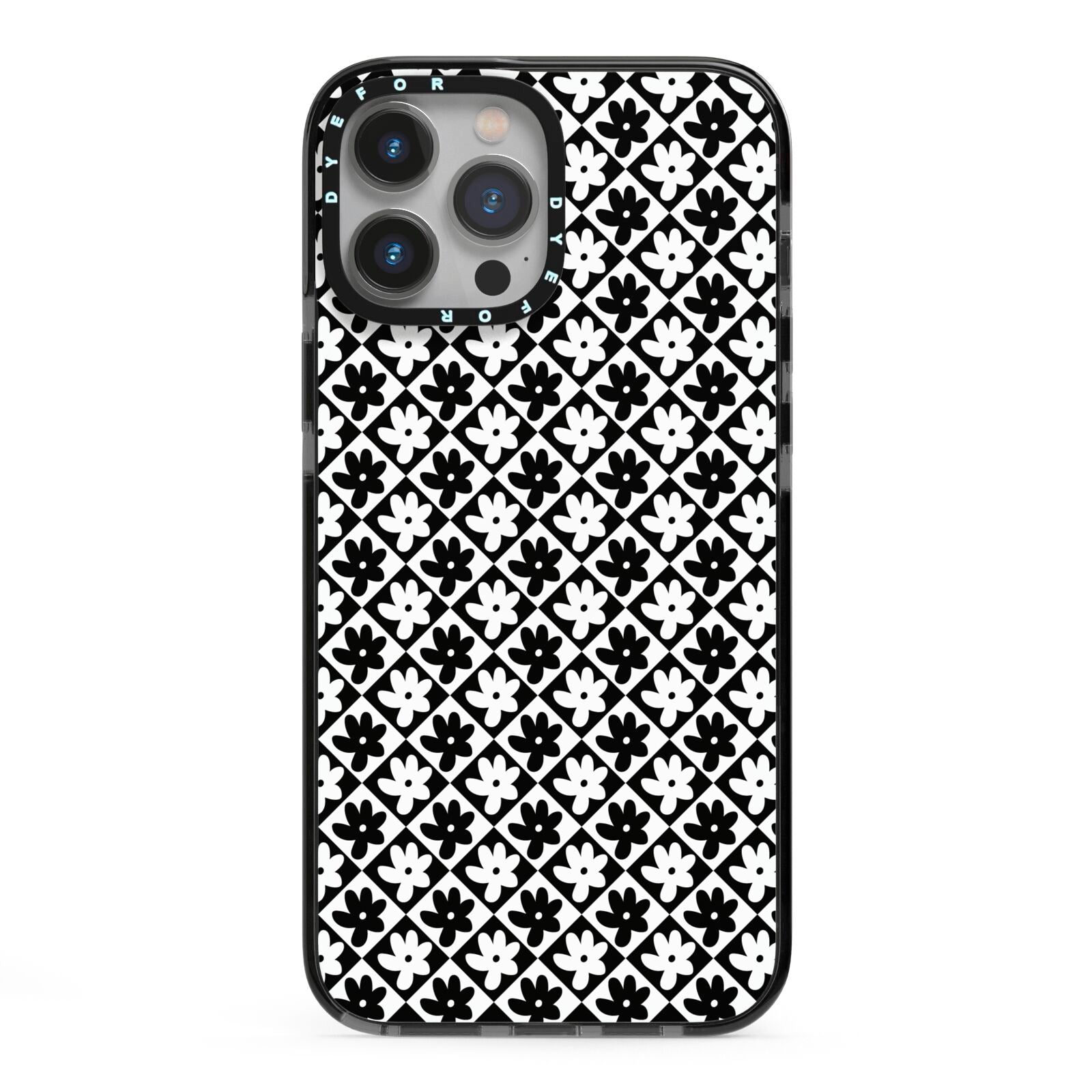 Check Flower iPhone 13 Pro Max Black Impact Case on Silver phone
