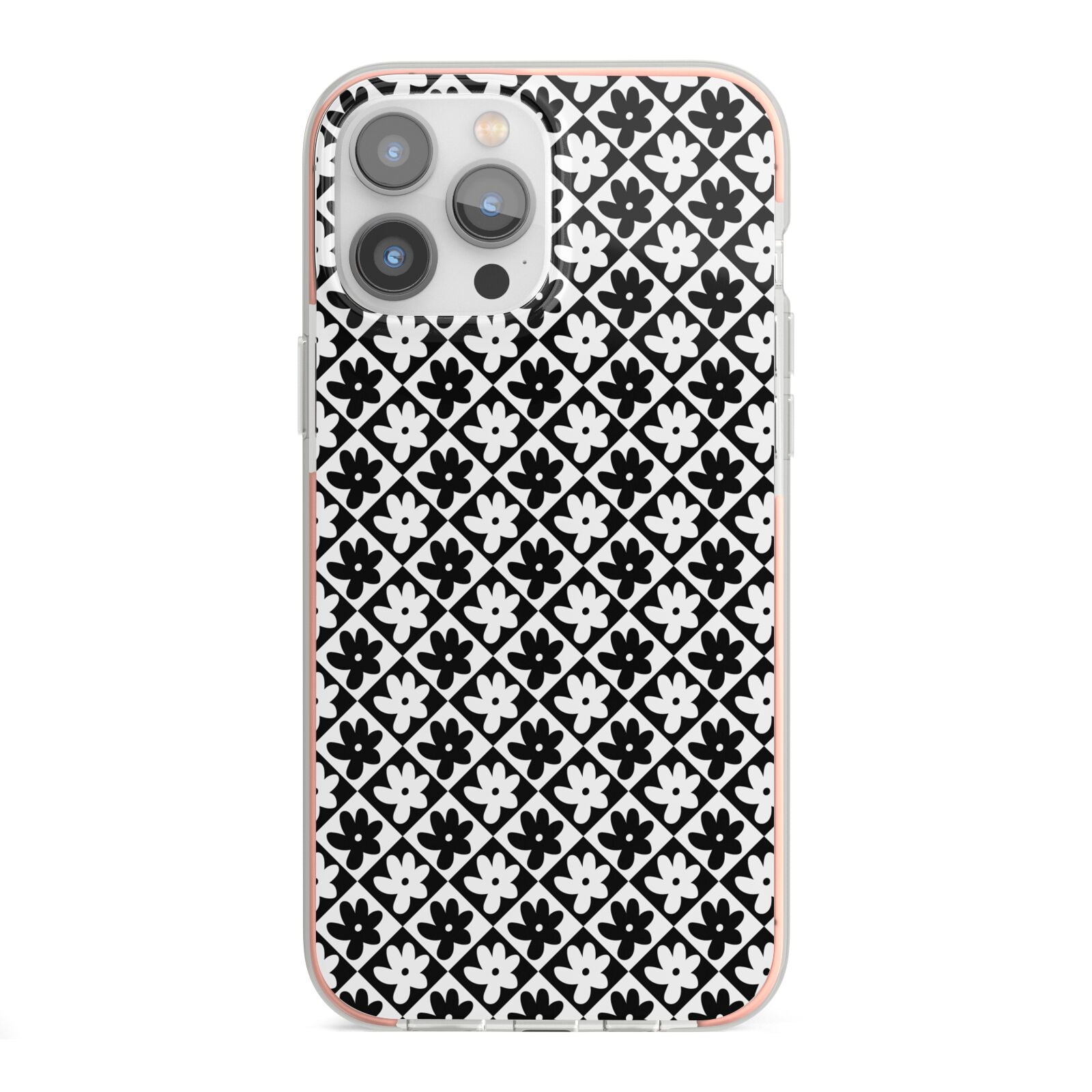 Check Flower iPhone 13 Pro Max TPU Impact Case with Pink Edges