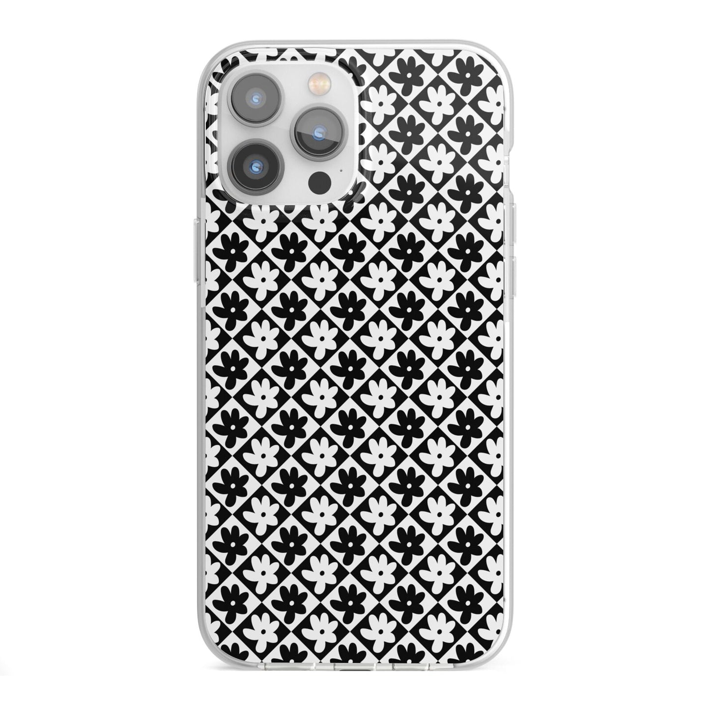 Check Flower iPhone 13 Pro Max TPU Impact Case with White Edges
