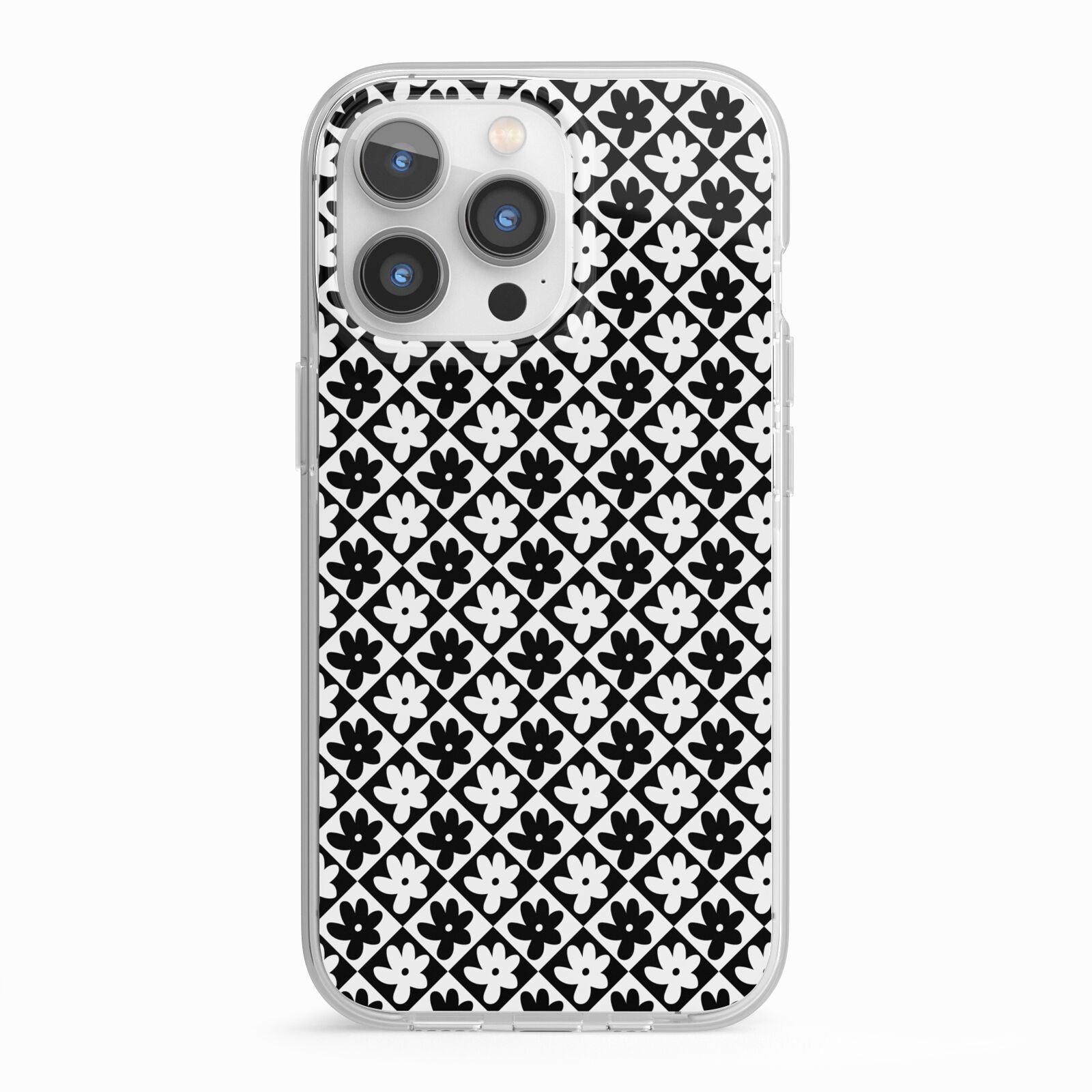 Check Flower iPhone 13 Pro TPU Impact Case with White Edges