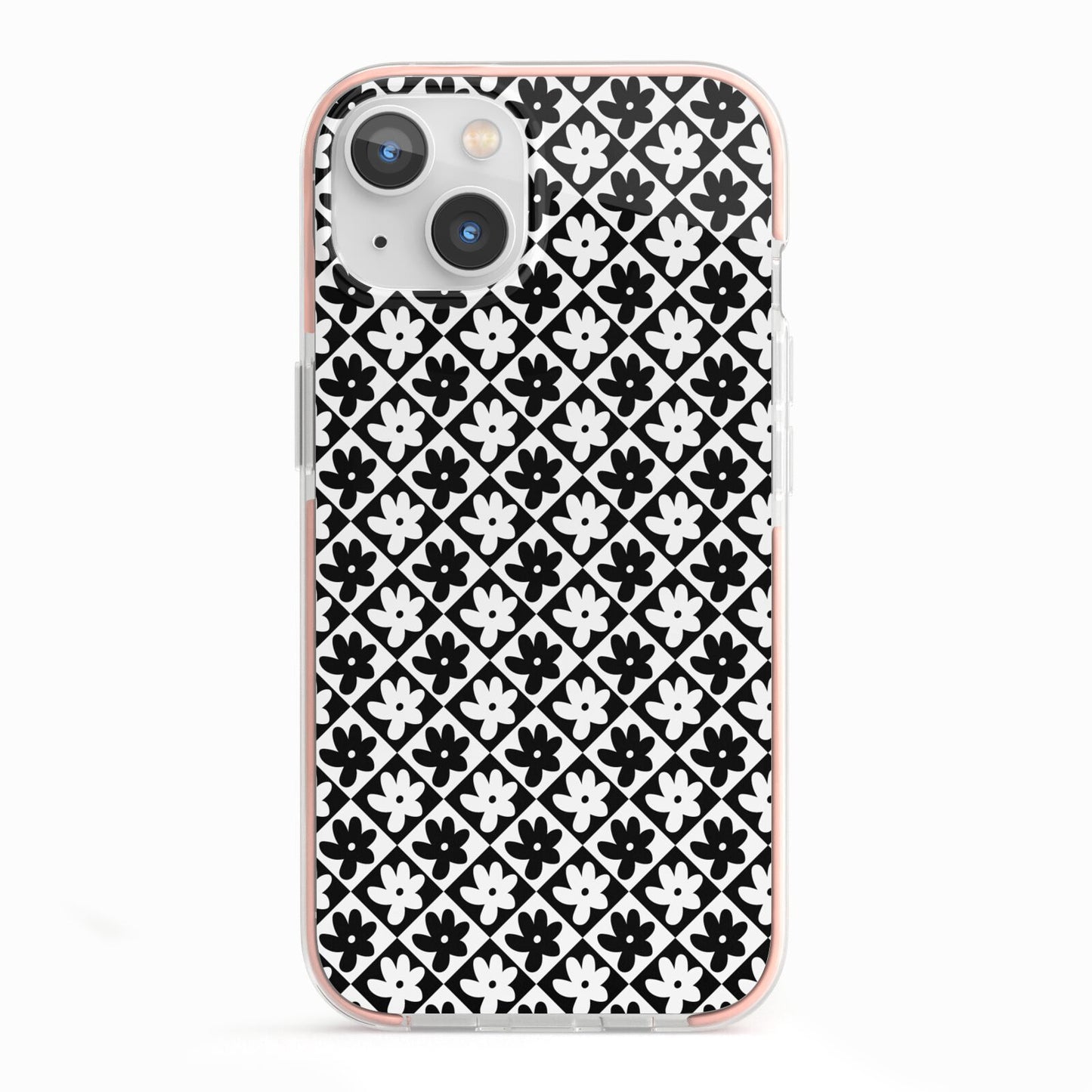 Check Flower iPhone 13 TPU Impact Case with Pink Edges