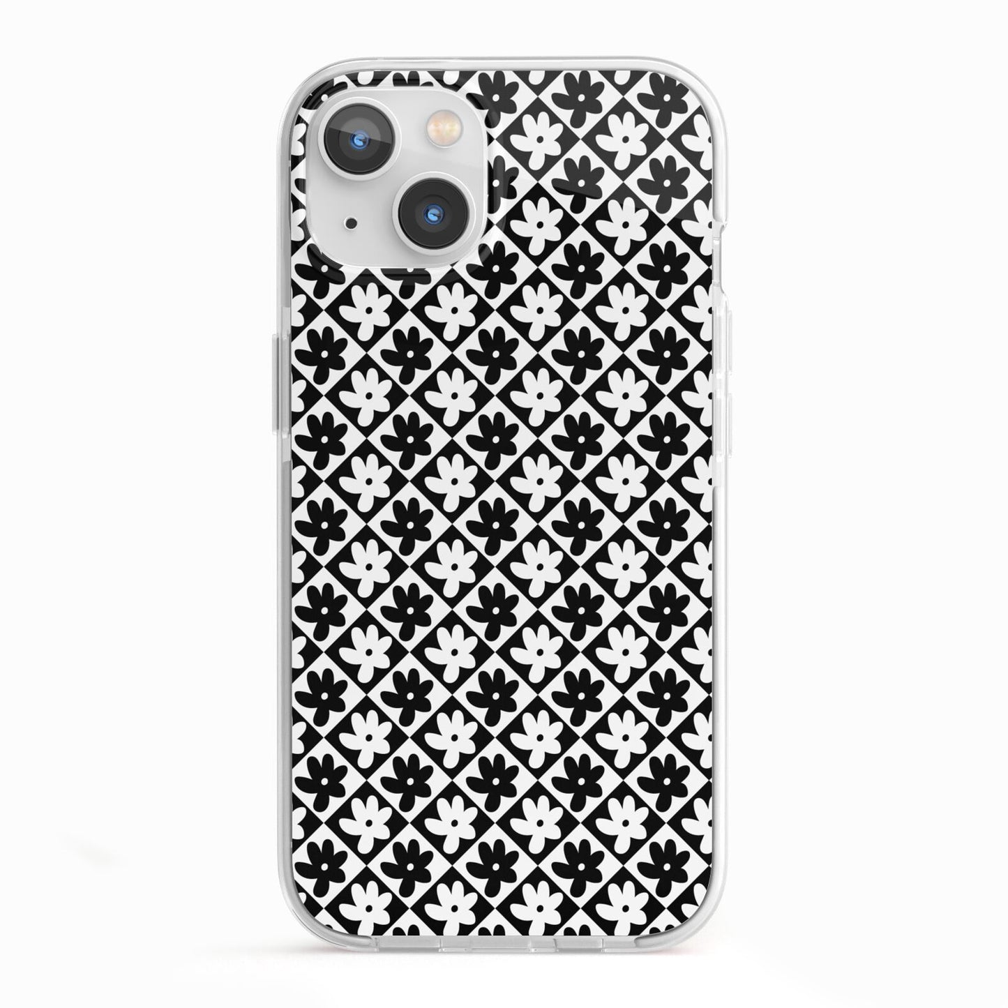 Check Flower iPhone 13 TPU Impact Case with White Edges