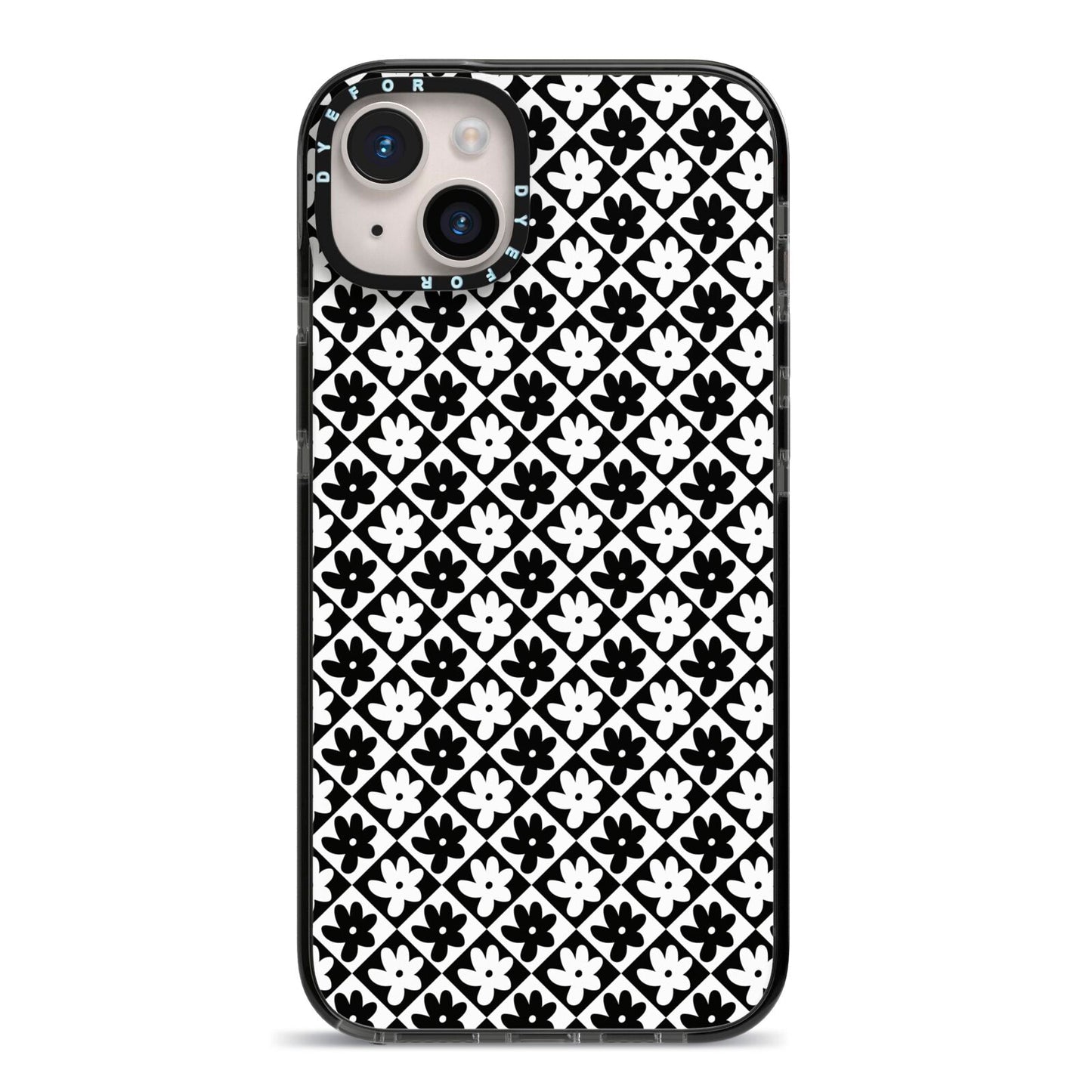 Check Flower iPhone 14 Plus Black Impact Case on Silver phone